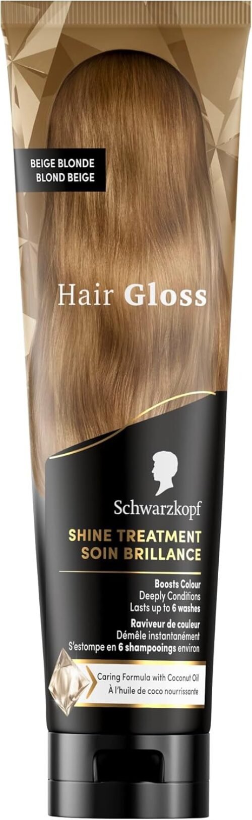 Schwarzkopf – Coloration Hair Gloss – Soin Brillance – Raviveur de couleur – Démêle instantanément – Coloration Temporaire – Huile de Coco Nourissante – Blond Beige – 150ml