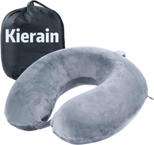 Far win Oreiller de voyage en mousse à mémoire de forme 100 % pure en forme de U, super léger et portable, idéal pour chaise d’avion, voiture, maison, bureau, coussin de repos (gris)