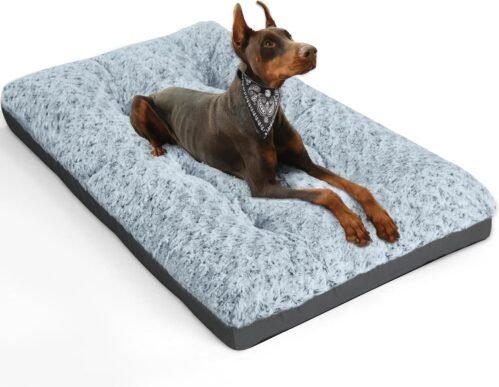 ALANMOND Lit pour Les Chiens de Grande Taille, de Taille Moyenne, Moelleux, Coussin, Tapis, Panier, Lavable, imperméable, antidérapant, Respirant, Gris, 91 x 58 cm