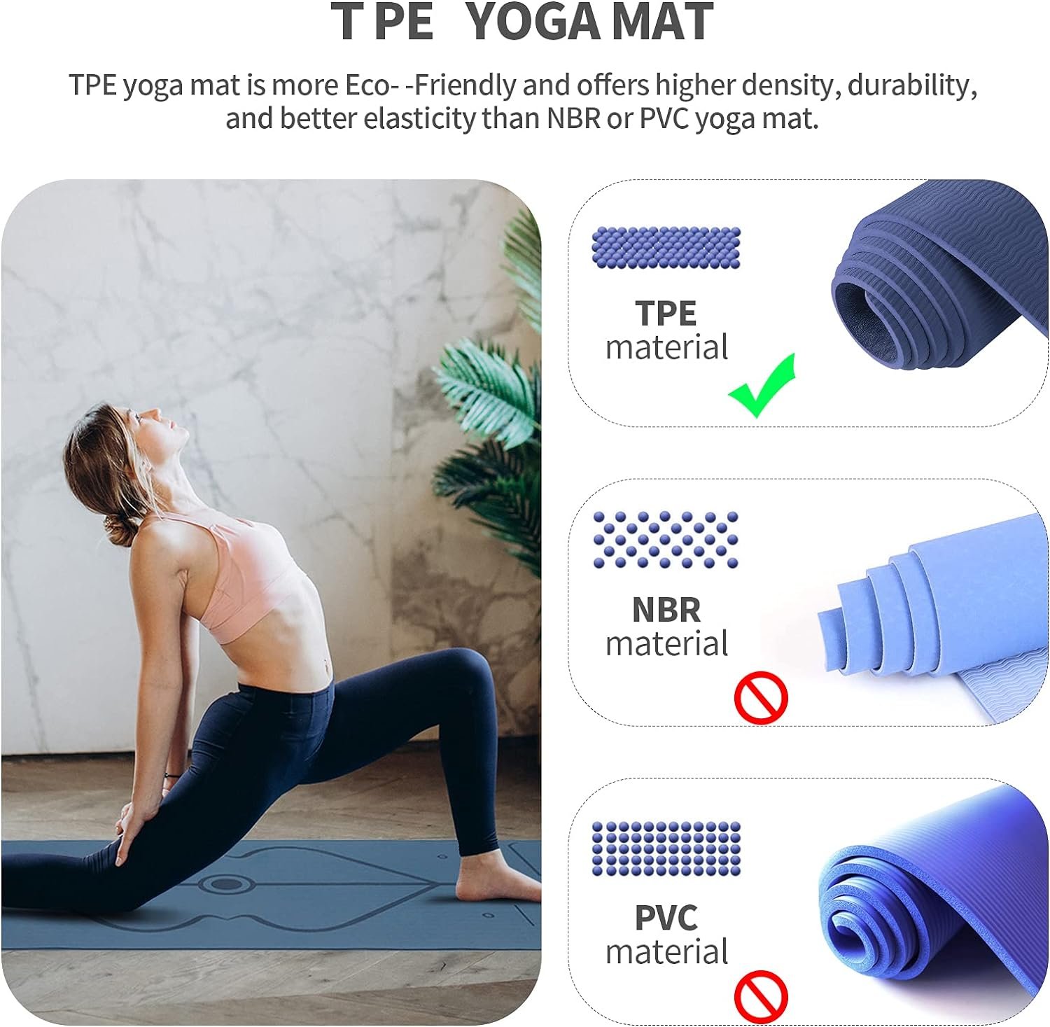 Oak & Tea Tapis de yoga épais antidérapant pour femme/homme, tapis d'exercice pour la salle de sport à la maison avec sangle de transport, tapis d'entraînement en TPE respectueux de l'environnement pour yoga, méditation, pilates 183 x 61 x 0,6 cm – Image 6