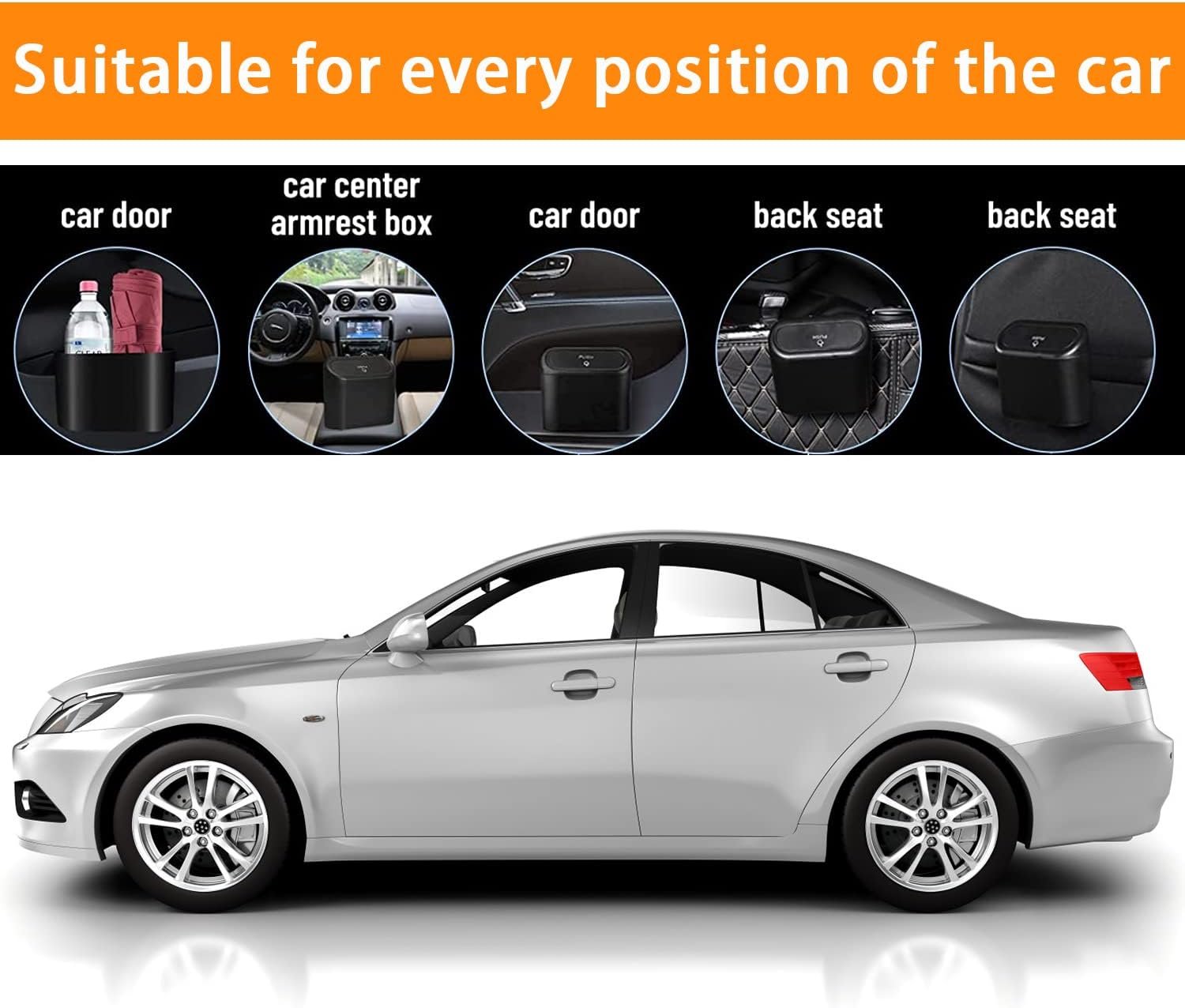 Petite Poubelle de Voiture avec Couvercle, Étanche, Boîte de Rangement Suspendue Portable, pour Bureau (Noir) – Image 2