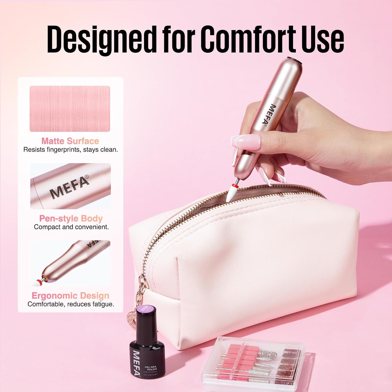 MEFA Ponceuse pour 0ngles, 13 PCS Ponceuse pour Ongles Professionnel, 20000 RPM Lime Electrique Ongle, 13 in 1 Nail Drill, Vitesse et Direction Réglables Kit Manucure Pedicure pour Home Salons – Image 7