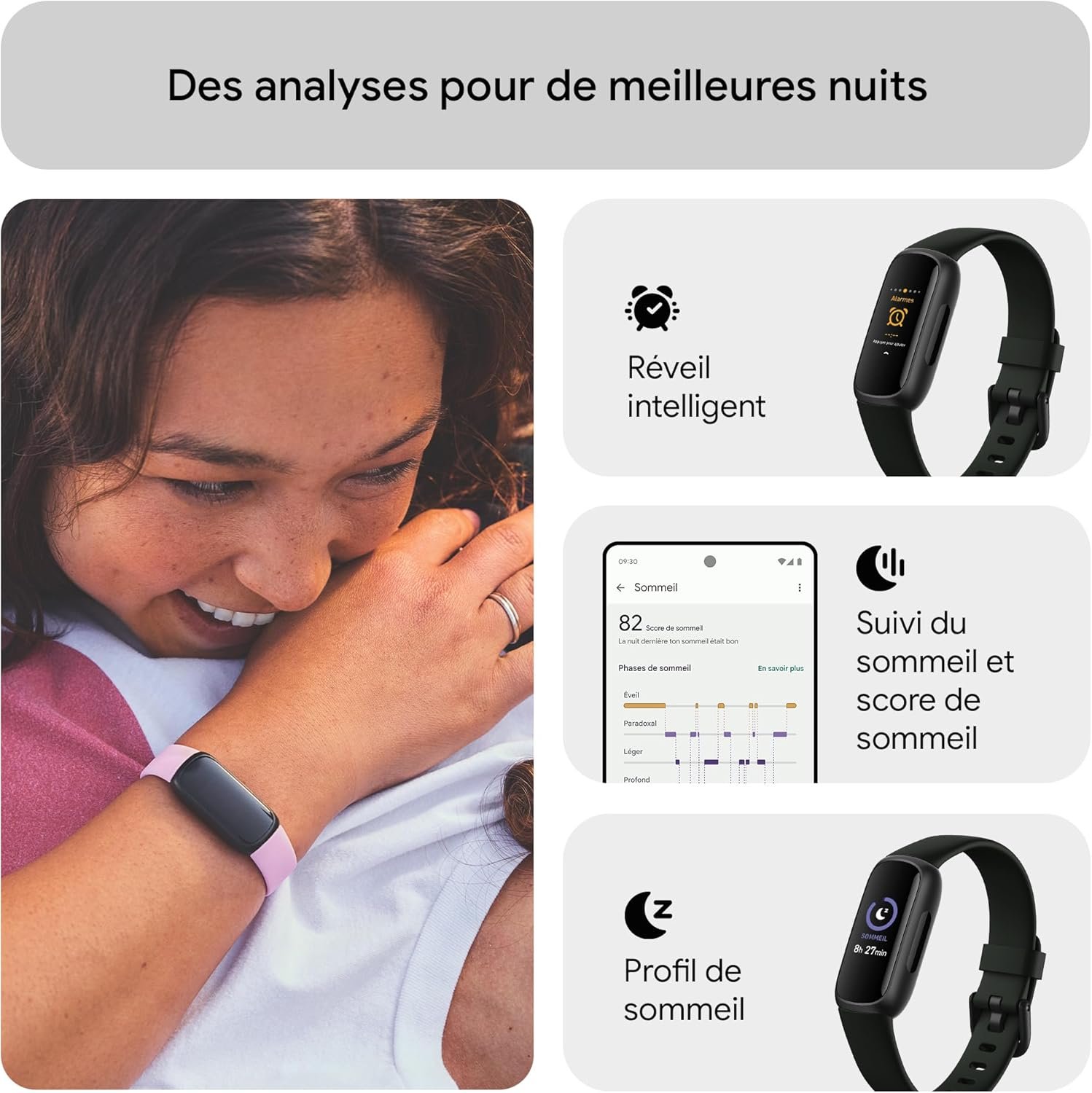 Google Fitbit Inspire 3 Bracelet d’activité sport et santé avec jusqu’à 10 jours d’autonomie de batterie et compatible avec Android et iOS, Parme – Image 5