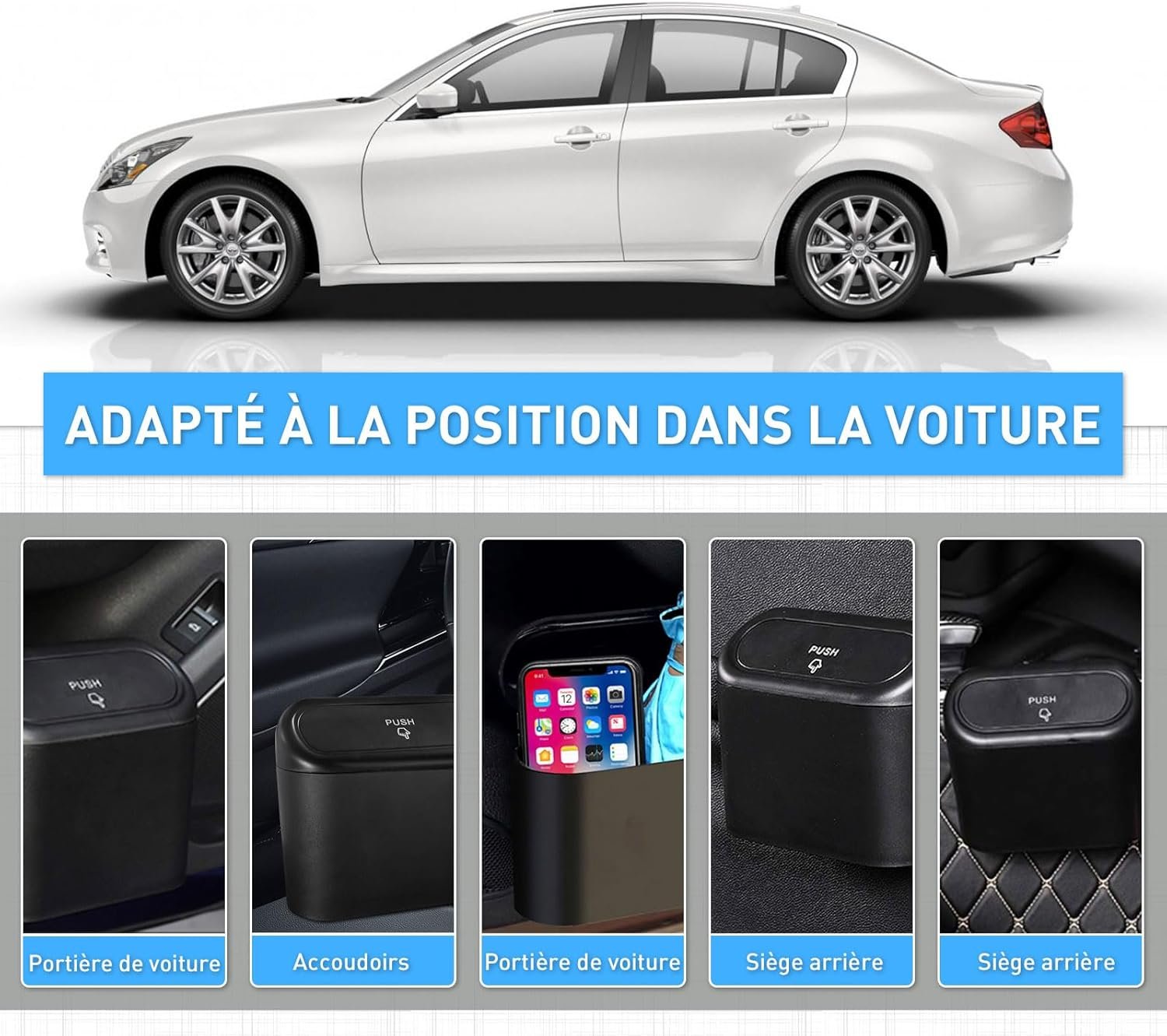 TOFFCAEA 2 Pièce Petite Poubelle de Voiture avec Couvercle, Avec 80 Sacs, Imperméable, Maison, Bureau et Cuisine – Image 3