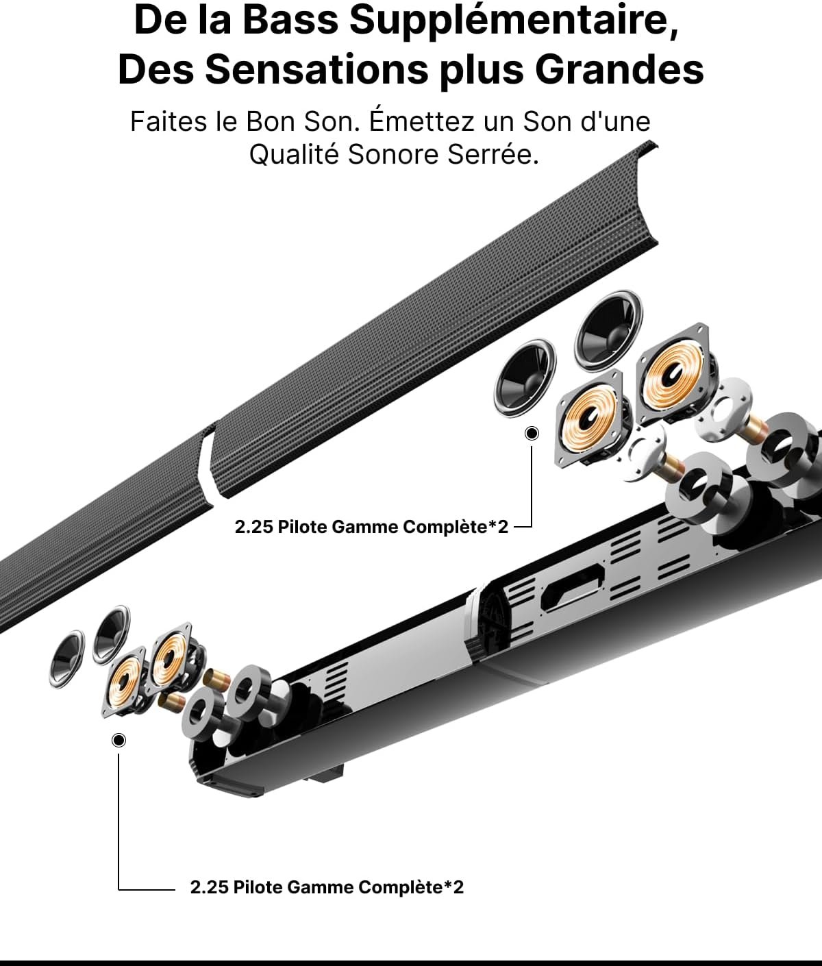 ULTIMEA 4.1 Dolby Atmos Barre de Son TV, 2-in-1 Bluetooth 5.3 Barre de Son avec Subwoofer, 280W Puissance Crête, 3 Modes d'EQ Barres de Son, Boost de Basse, HDMI in/eARC, Apollo S60 Détachable Série – Image 6