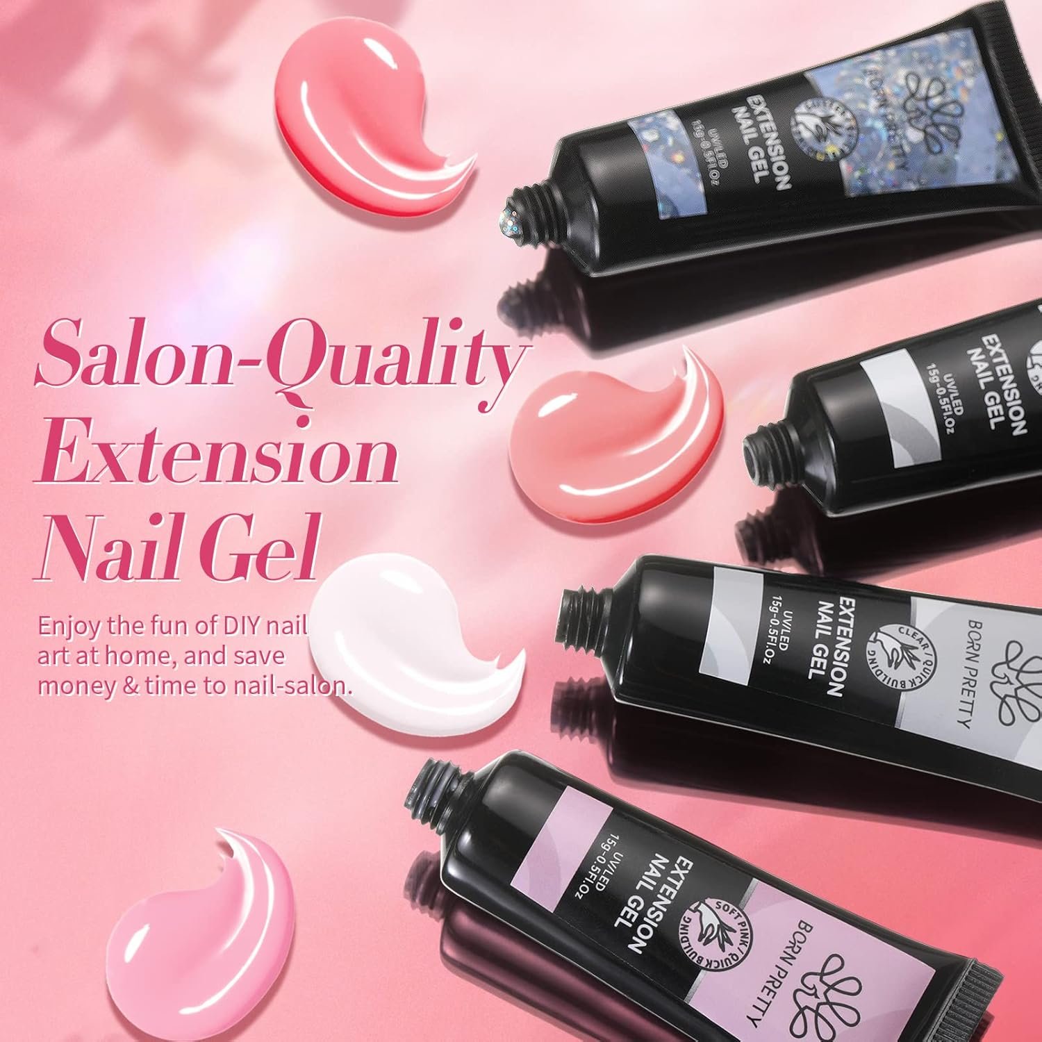 Ongle Gel Kit Complet avec Lampe 145PCS, 6 Couleurs Poly Extension Gel Nail Art Set, Rose Blanc Pailleté Vernis Semi Permanent, Base et Top Coat + Faux Ongles pour Nail Manucures Débutant Starter Kit – Image 3