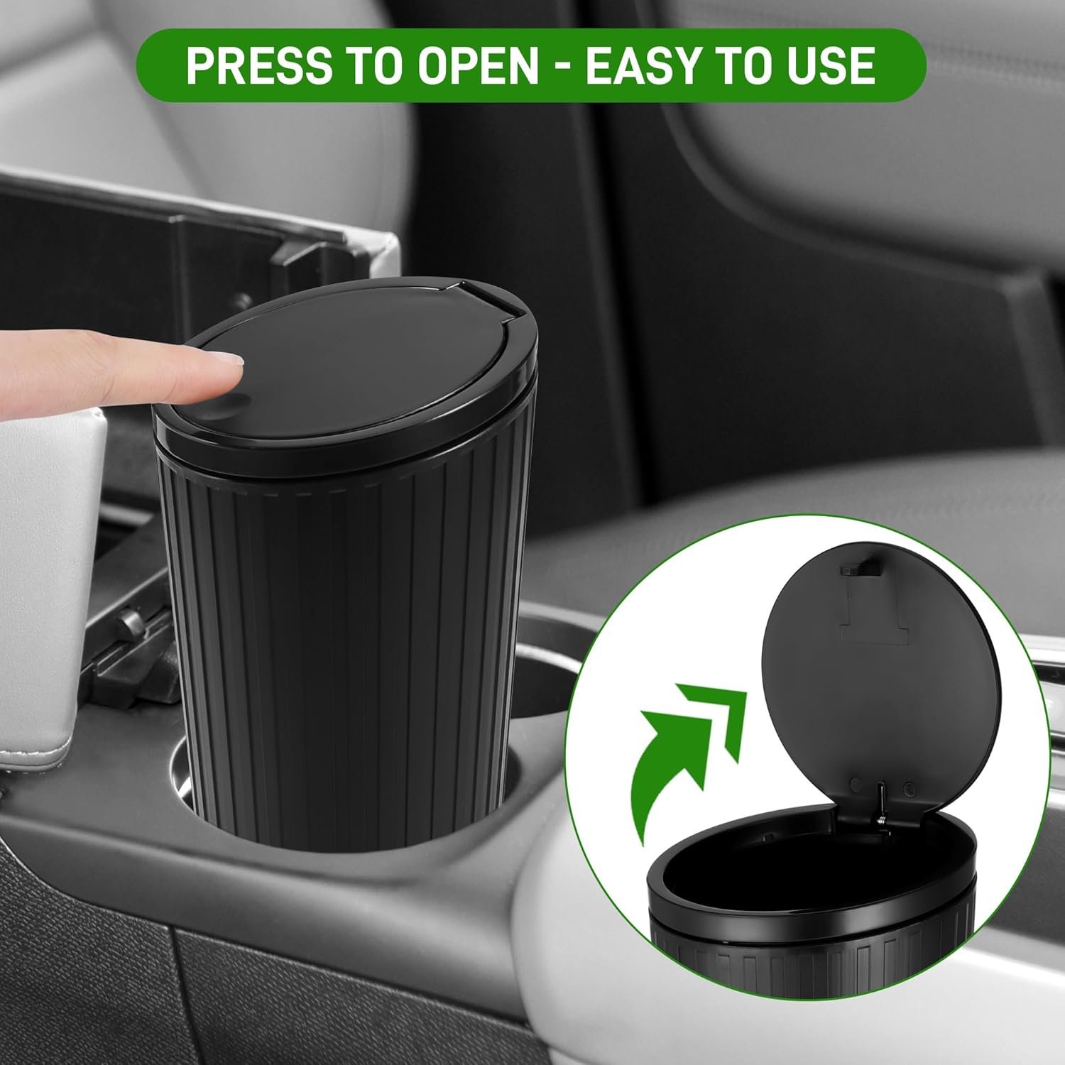 Yimomoyi 2 Pièces Poubelle Voiture, Poubelle de Voiture avec Couvercle, Mini Poubelle Voiture Interieur, Portable Poubelle de Voiture Imperméable avec 4 Rouleaux de Sacs Poubelles(Noir) – Image 4