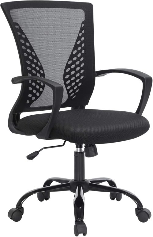 Songmics Fauteuil, Chaise ergonomique, pivotant, réglable en hauteur, mécanisme d’inclinaison, siège et dossier en toile respirante, bureau, charge 120 kg, Noir OBN22BK, Plastique, 49 51 (96-104) cm