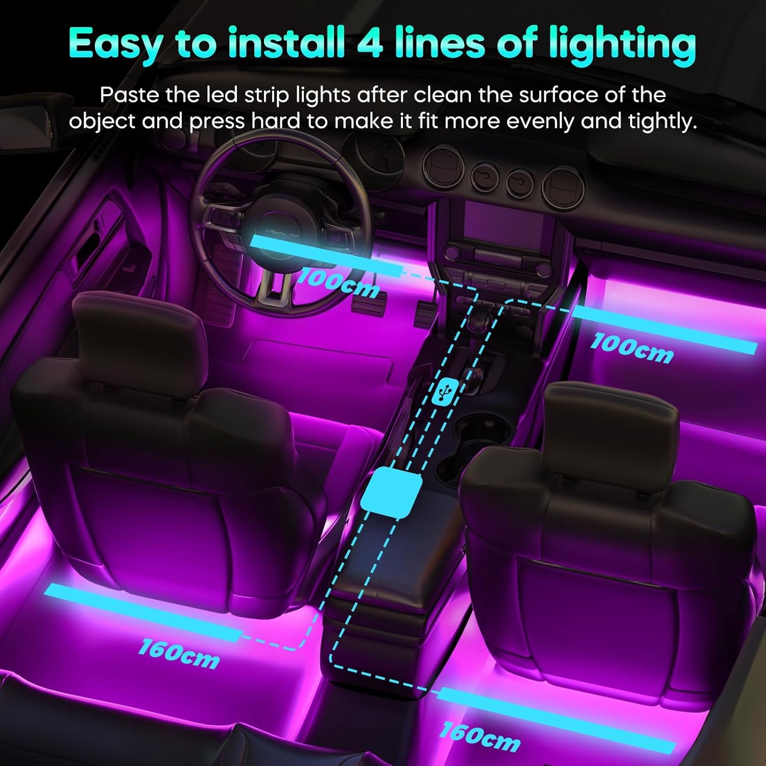 Éclairage Intérieur de Voiture, Winzwon Lampe LED Accessoire Voiture, Cadeau Homme Maman Cadeau Fete des Grand Mere Femme,Car Accessories Contrôle APP – Image 6