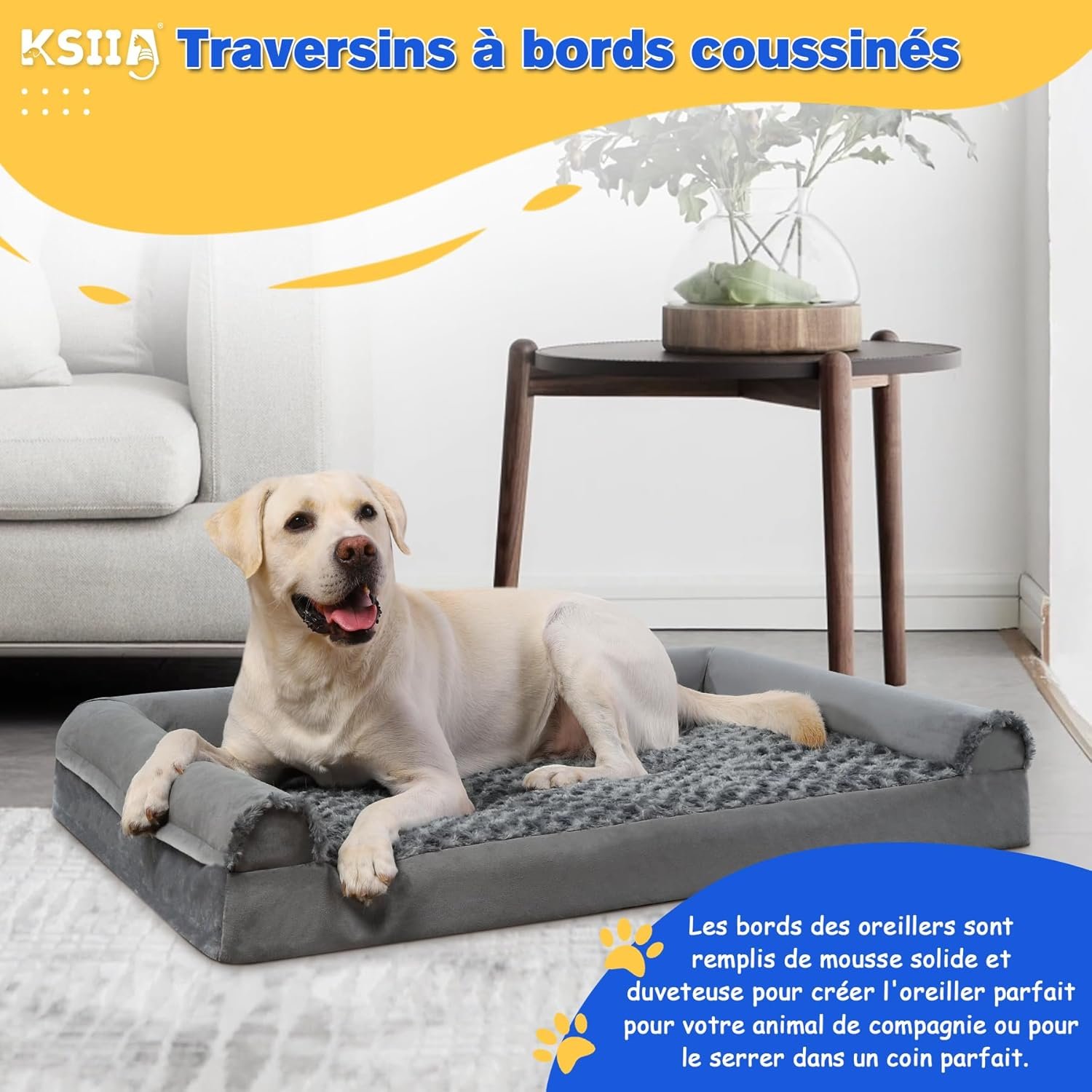 KSIIA Panier Chien Grande Taille, 105x70x18cm, Orthopedique Canapé pour Chien XL, Lit pour Chien Housse Dehoussable et Lavable, Gris – Image 7