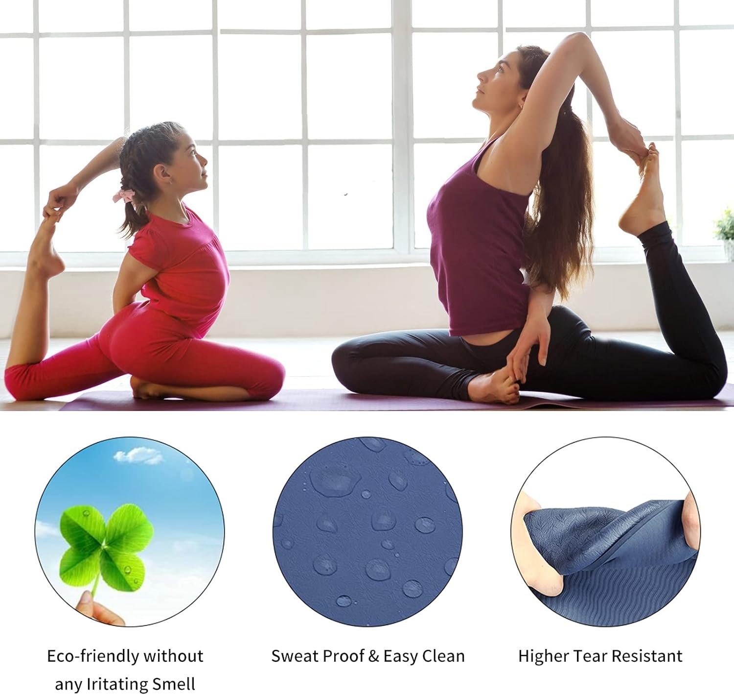 Oak & Tea Tapis de yoga épais antidérapant pour femme/homme, tapis d'exercice pour la salle de sport à la maison avec sangle de transport, tapis d'entraînement en TPE respectueux de l'environnement pour yoga, méditation, pilates 183 x 61 x 0,6 cm – Image 5