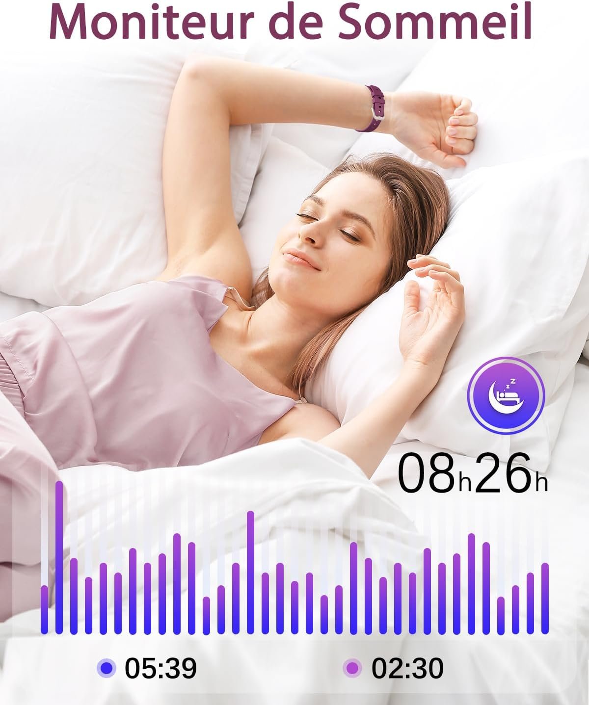 Shang Wing Montre Connectée Femme Montre Sport Bracelet Connecté Podometre Cardiofrequencemetre Oxymetre Trackers d'Activité Smartwatch Etanche IP68 pour Android iOS Notification SMS/Appel Violet – Image 7