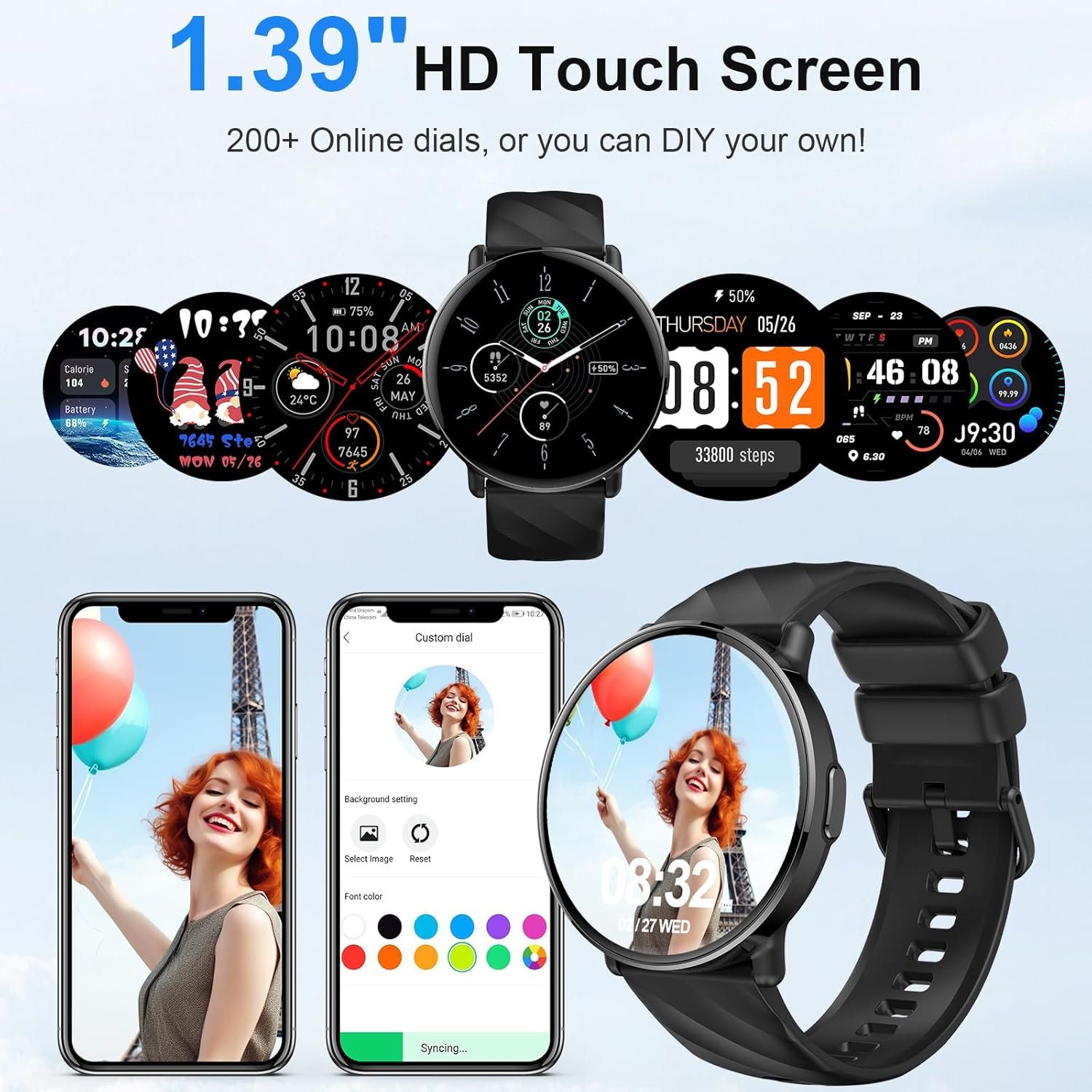 Montre Connectée Homme Femme avec Appel Bluetooth, 1.39" HD Full Touch Smartwatch, 112+Modes Sportifs, Montre Connectee Sport Etanche IP68 avec Sommeil/Cardiofrequencemetre/Podometre pour Android/iOS – Image 6