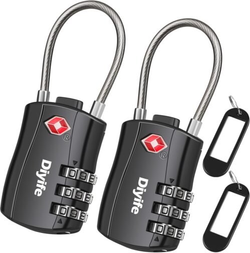 Diyife Cadenas pour Bagages TSA, [Version Plus récent] [Lot de 2] Cadenas de Voyage à 3 Chiffres, Cadenas à Combinaison, Cadenas à Code pour Valise de Voyage, etc. (Noir)