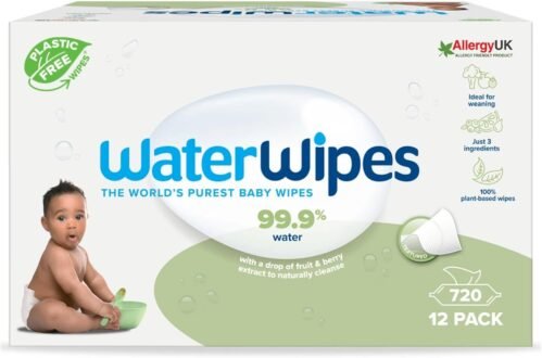 WaterWipes Lingettes Texturées Sans Plastique, 720 Unités (12 Paquets), Lingettes Pour Bébés et Jeunes Enfants, Lingettes à Base d’Eau à 99,9 %, Non Parfumées pour les Peaux Sensibles