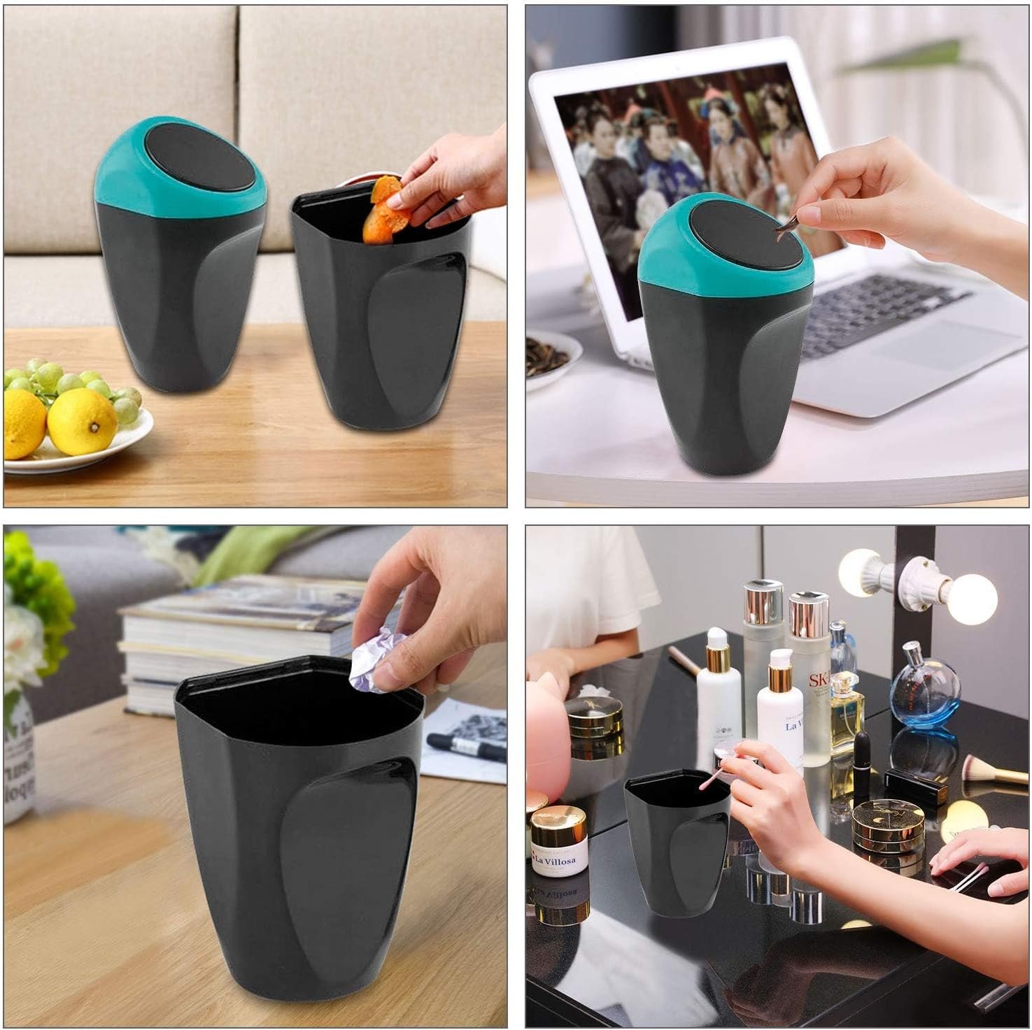 MRCARTOOL Mini poubelle de voiture peut en plastique des déchets poubelle 16x8CM poubelle conteneur de stockage pour l'intérieur de la voiture/bureau/maison(Poubelle Blue-Mini) – Image 3