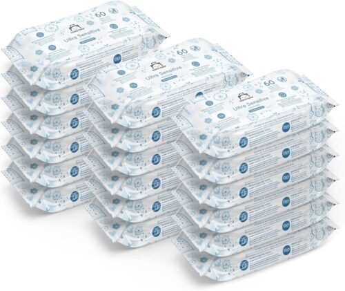 Marque Amazon – Mama Bear Ultra Sensitive lingettes Pour bébé, Sans parfum, 1080 Unité, 18 Lot de 60 lingette