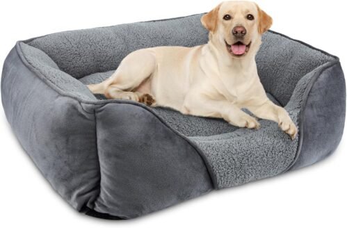 FURTIME Panier Chien, Panier pour Chien Moyen Grande Taille, Lit pour Chien Lavable Duveteux, Lit Chien Doux Confortable Respirant, Anti-anxiété Panier Chien Antidérapant, 76x61x23cm