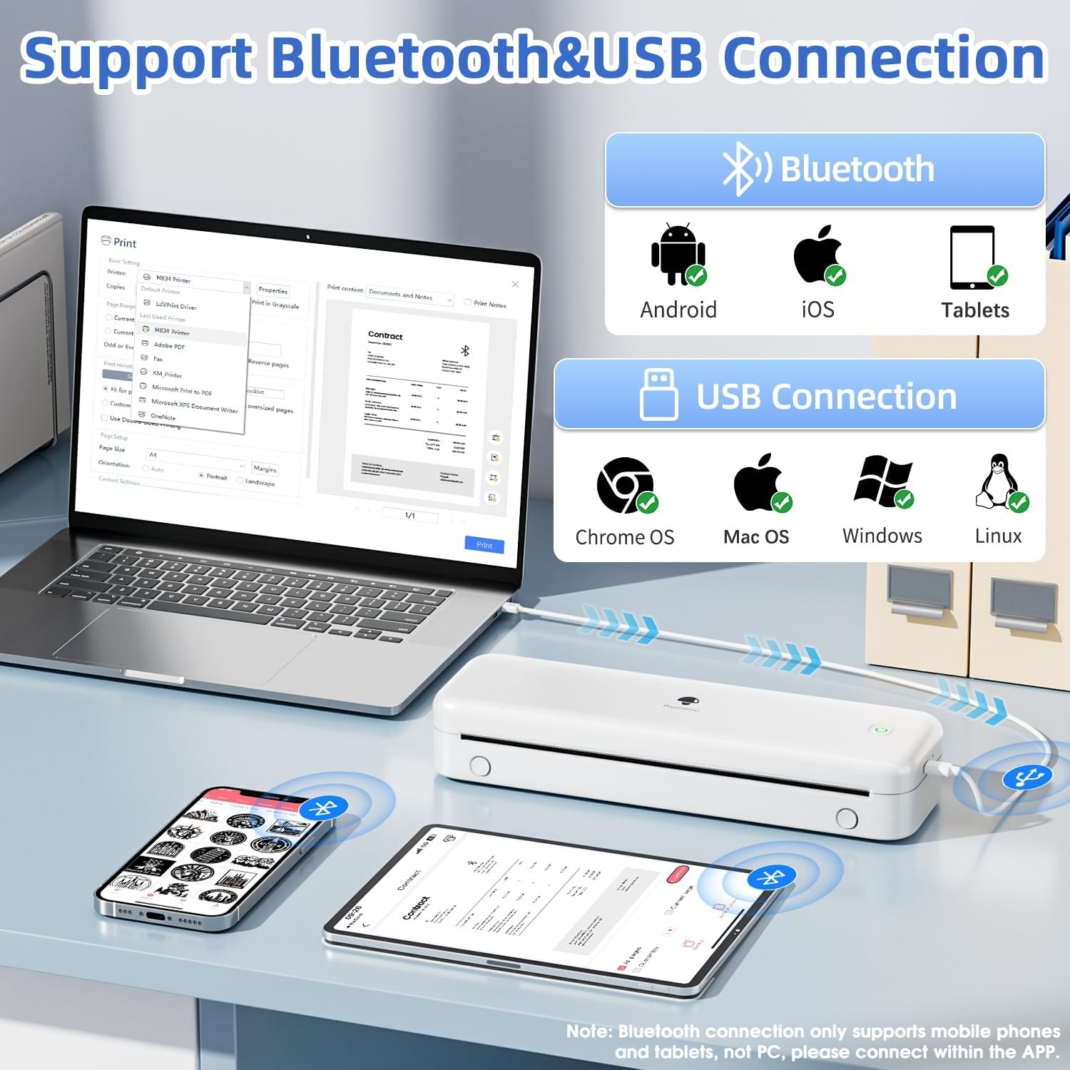 Phomemo M834 Imprimante Thermique A4, Imprimante Portable sans Encre, Connexion Smartphone Via Bluetooth, Supporte Le Papier Thermique A4 (210x297mm), 80mm, Mini Scanner Imprimante, 300DPI – Image 4