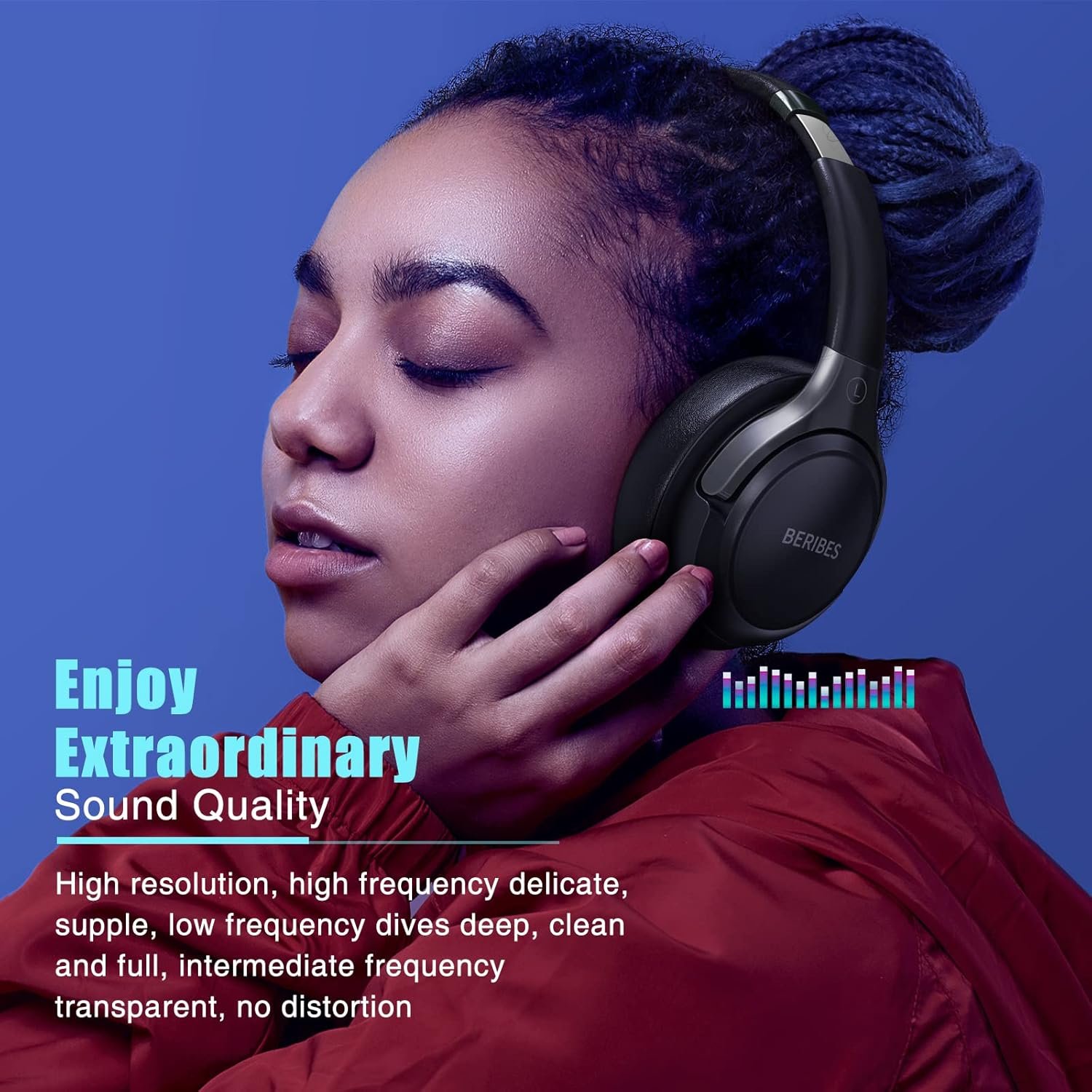 BERIBES Casque Bluetooth sans Fil - Durée de Lecture : 65 h -avec Micro 6 Modes EQ - Style Around-Ear - avec Microphone - pour iPhone/iPad/Android/Ordinateurs Portables – Image 5