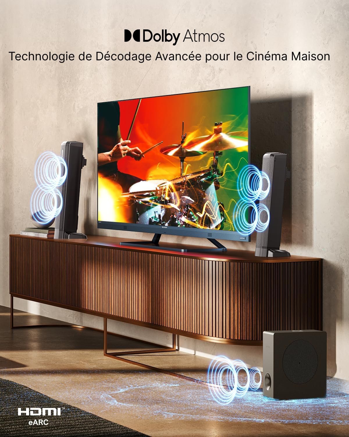 ULTIMEA 4.1 Dolby Atmos Barre de Son TV, 2-in-1 Bluetooth 5.3 Barre de Son avec Subwoofer, 280W Puissance Crête, 3 Modes d'EQ Barres de Son, Boost de Basse, HDMI in/eARC, Apollo S60 Détachable Série – Image 3