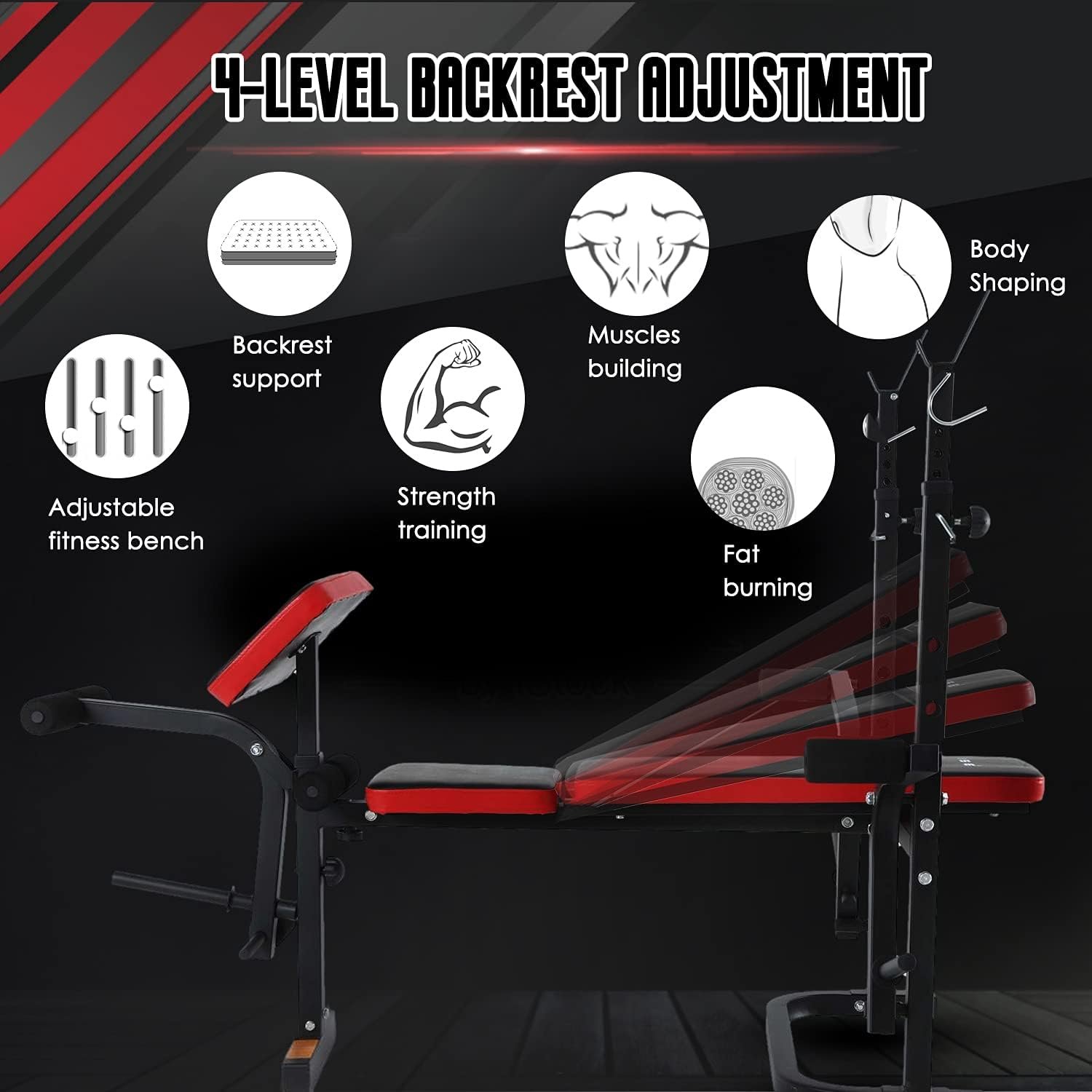 ISE Banc Musculation Complet Musculation, Banc de Musculation Complet Fitness, Banc de Musculation Pliable&Inclinable, Banc Developper Coucher, Bancs de Musculation Multifonction Butterfly Réglable – Image 2