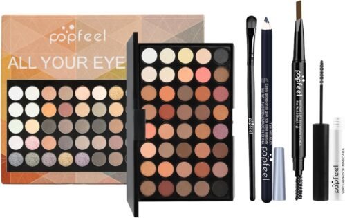 Kit de Maquillage Tout-en-un, Makeup Set avec Palette de Fards à Paupières Pinceau Mascara Eyeliner Crayon à Sourcils, Coffret Cadeau de Maquillage Complet pour Filles Femmes Yeux Cosmétique
