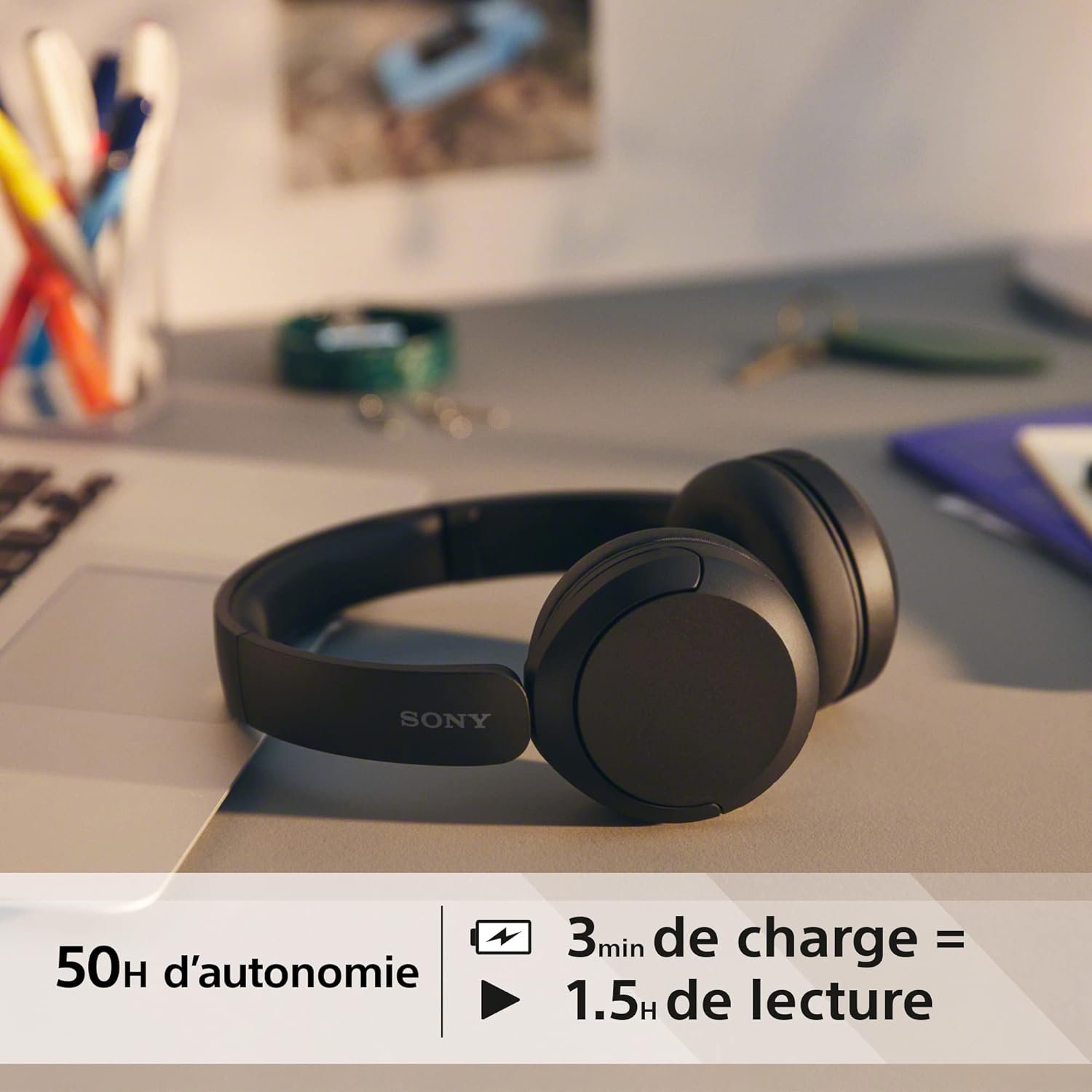 Sony WH-CH520 - Casque Bluetooth sans Fil, Multipoint, Micro intégré - jusqu'à 50 Heures d'autonomie et Charge Rapide - Noir – Image 6