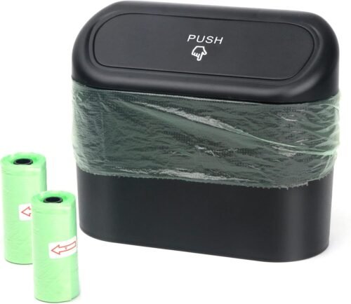 Petite Poubelle de Voiture avec Couvercle, Étanche, Boîte de Rangement Suspendue Portable, pour Bureau (Noir)