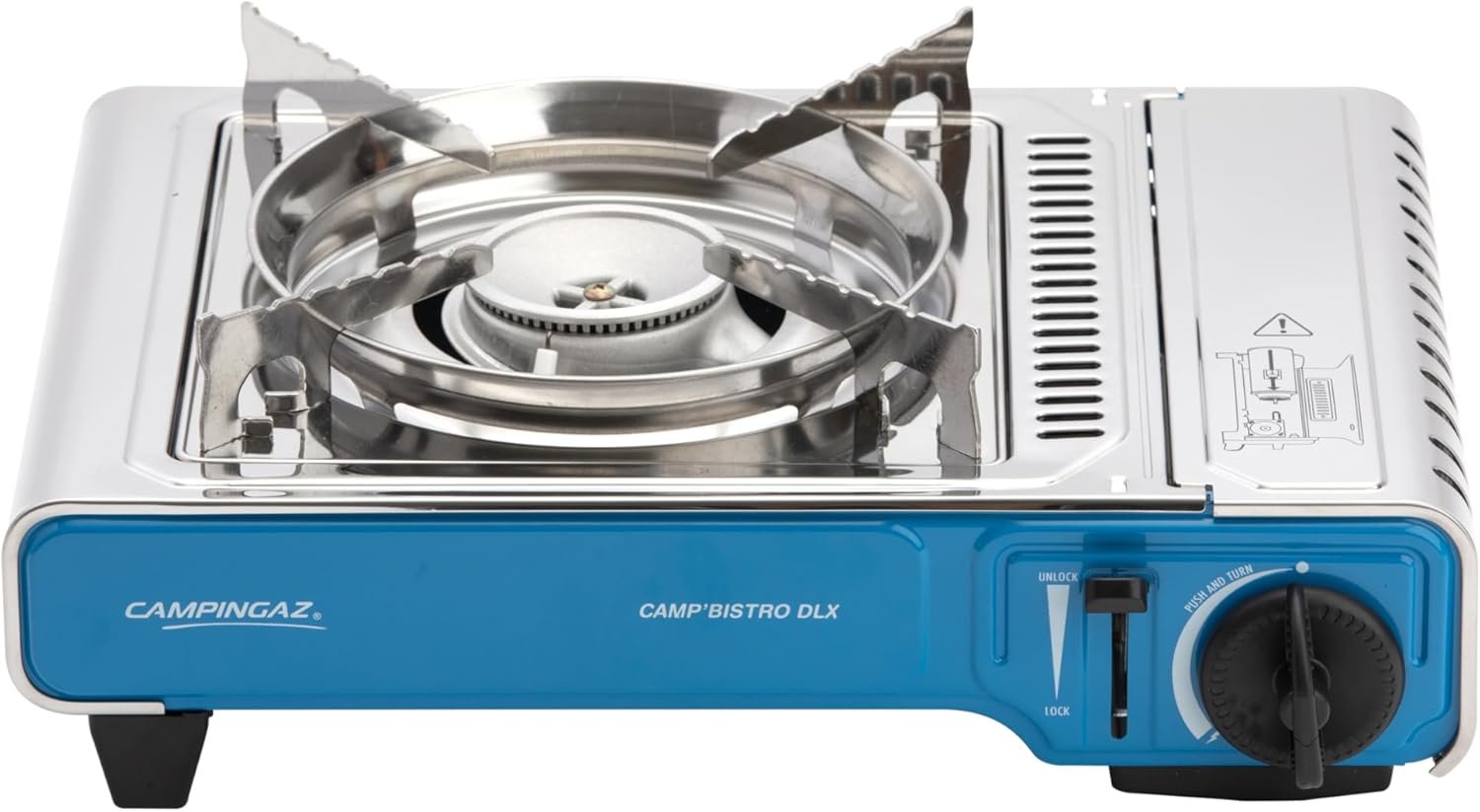 Campingaz Camp Bistro DLX Réchaud à Gaz, Réchaud Camping Compact à Allumage Piézo, Réchaud à Cartouches Robuste à Protection Anti-Surchauffe et Mallette de Transport, 1 Flamme, Puissance 2200 W