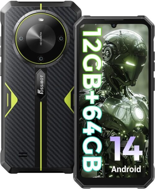 FOSSiBOT F105 Smartphone Incassable Android 14, 6.745″ HD+ écran Smartphone Etanche, 10300mAh Telephone Portable Incassable, 12Go(4+8)+64Go/128Go Extensible, 20MP+8MP/4G-Dual SIM/OTG/GPS/Face ID