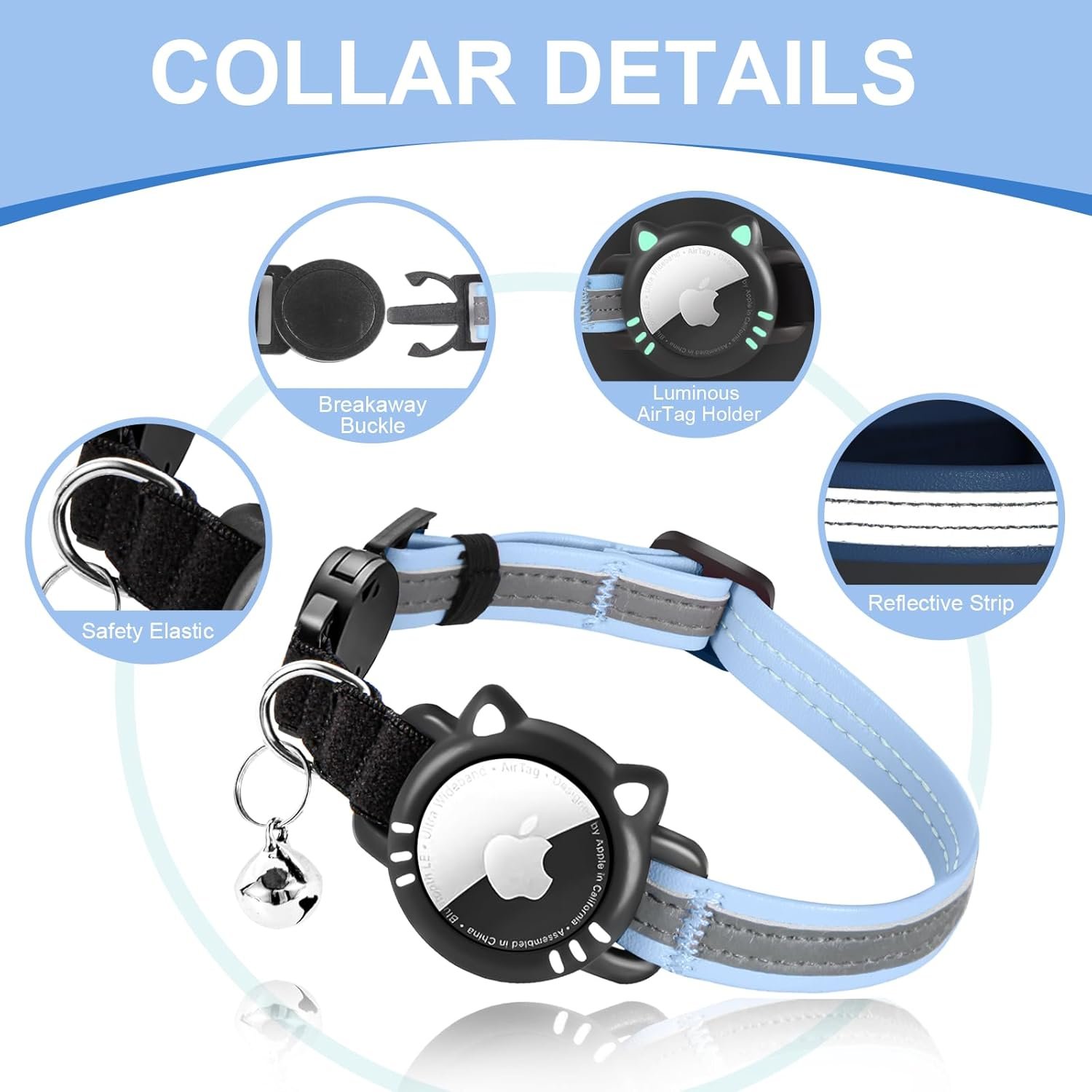 AgoumLux Collier Chat Airtag Compatible avec Apple Air Tag Réfléchissant avec Boucle de Sécurité Anti étranglement pour Chaton – Image 2
