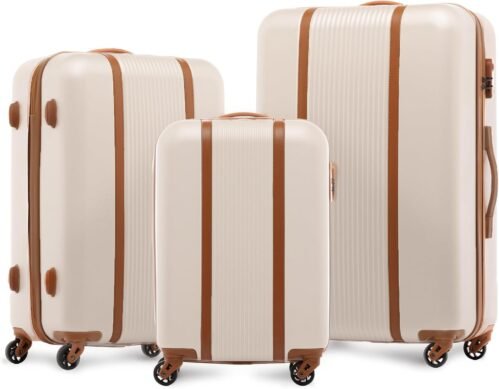 FERGÉ Set de 3 valises rigides à 4 roulettes Milano | Lot de 3 – Trolley Voyage | Ensemble de Bagages Beige
