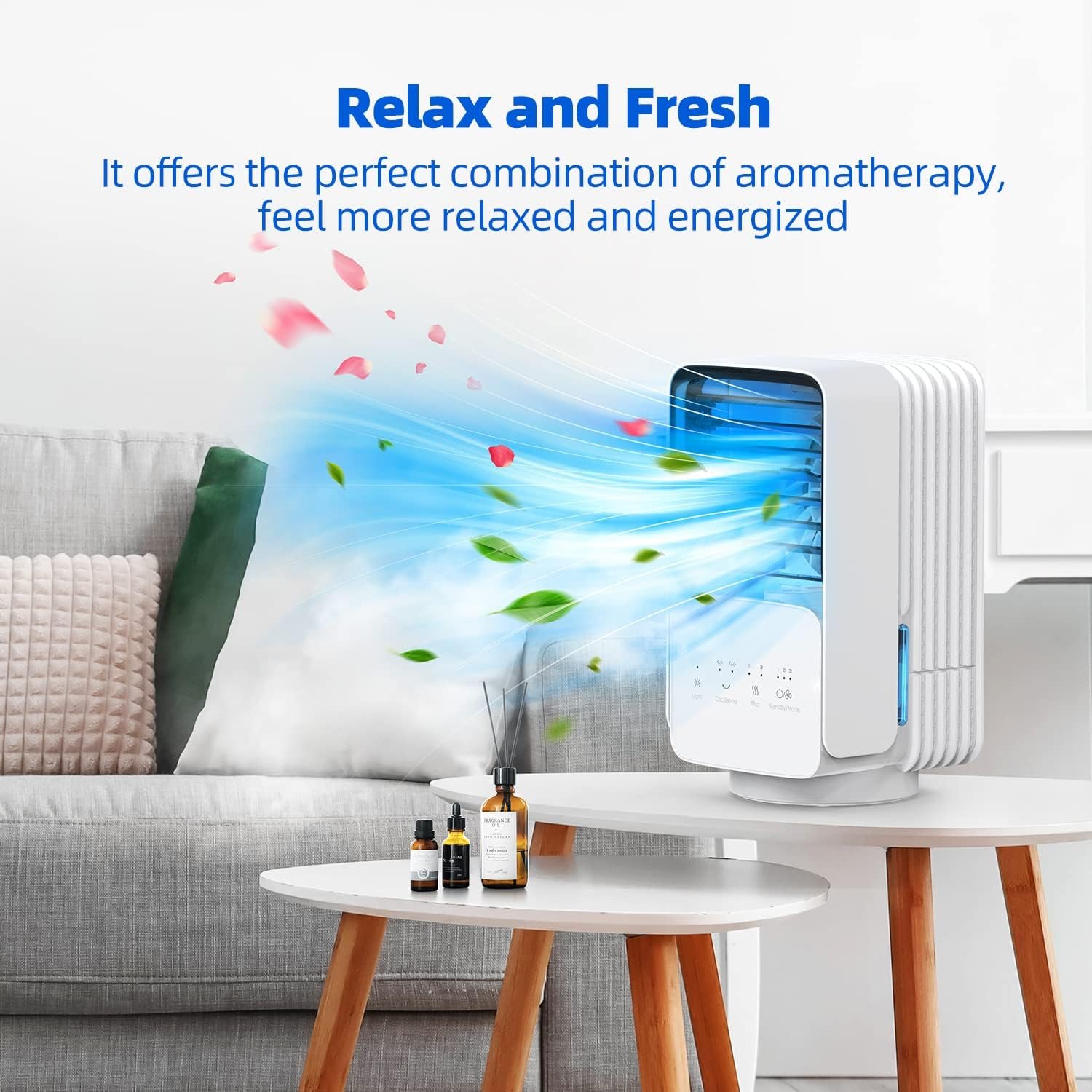 OMISOON Climatiseur Portable, Climatiseur Mobile Silencieux 4 en 1, 120° Oscillation, Refroidisseur d'air de 700 ml, 3 Vitesses, 2 Modes de Brumisation, Mini Climatiseur Adapté à la Coucher, Bureau – Image 7