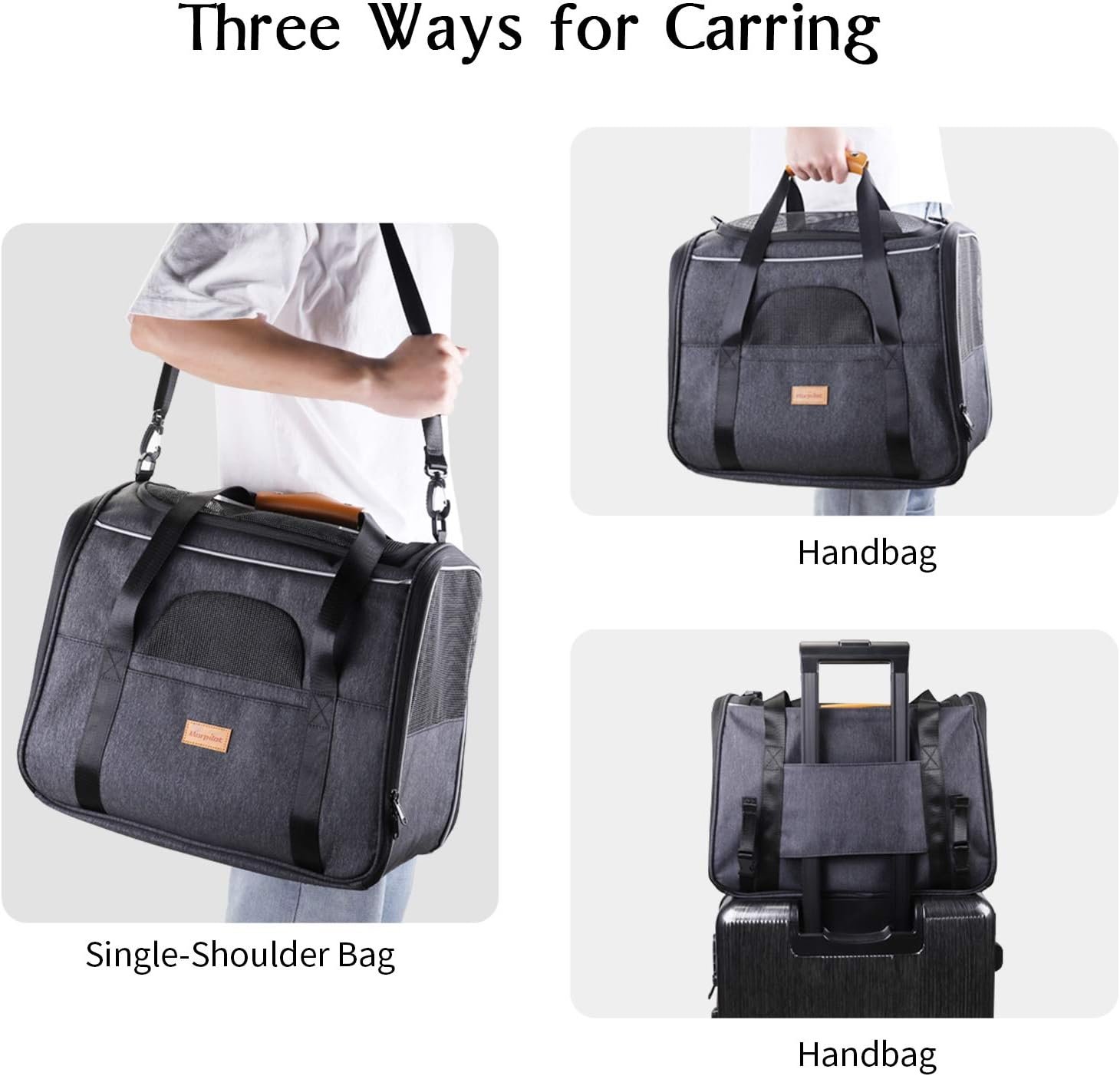 Morpilot Sac Transport Chat, Sac Transport Chien Respirant et Pliable, Caisse de Transport Chat avec Bandoulière Réglable, Cage Transport Chat avec Matelas en Peluche Amovible+Bol – Image 4