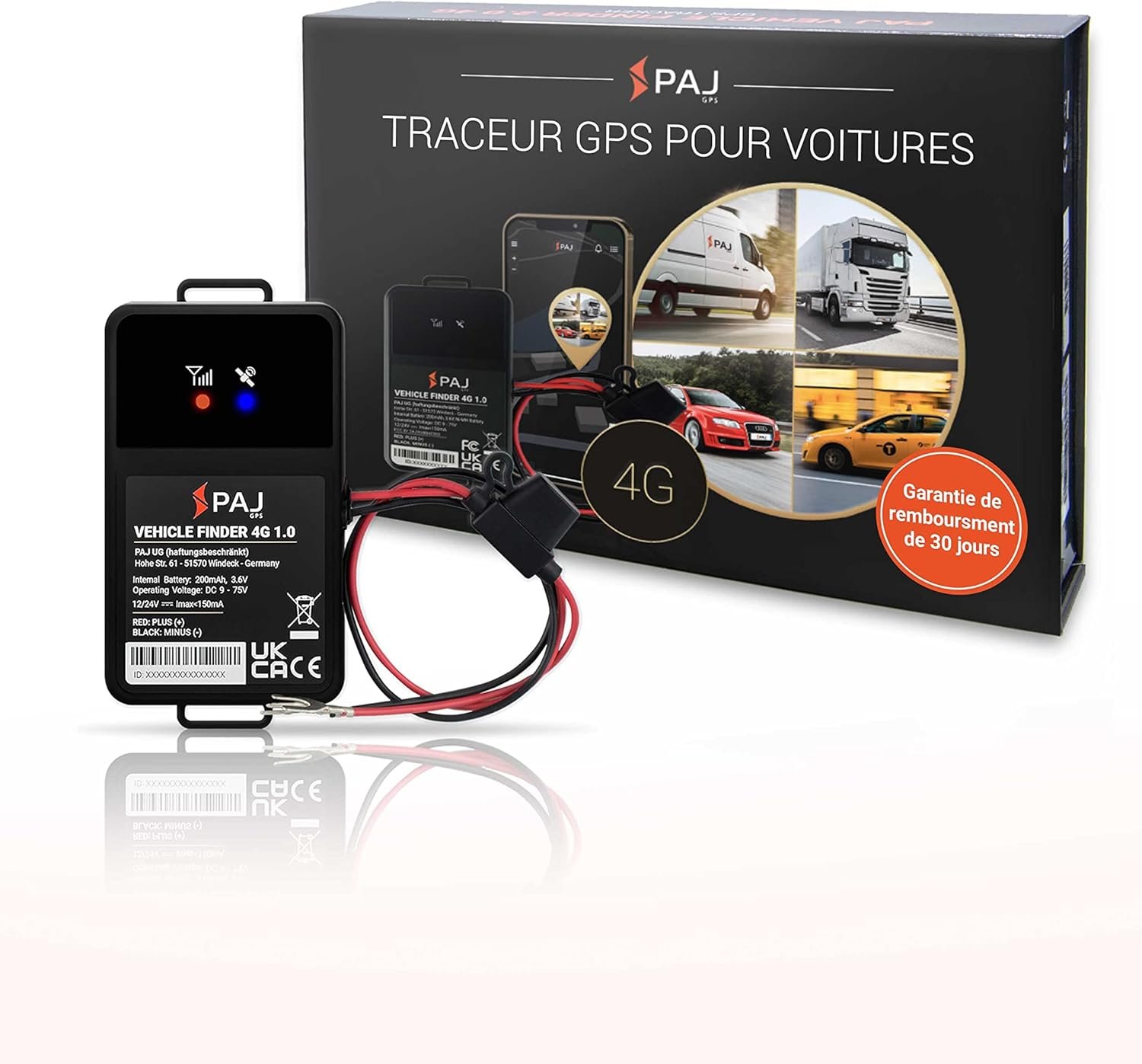PAJ GPS Vehicle Finder 4G 1.0 - Tracker GPS 4G dernière Technologie -Traceur GPS Voiture, camions et Plus - Marque Allemande -Traceur GPS Espion en Temps réel avec Connexion directe à la Batterie