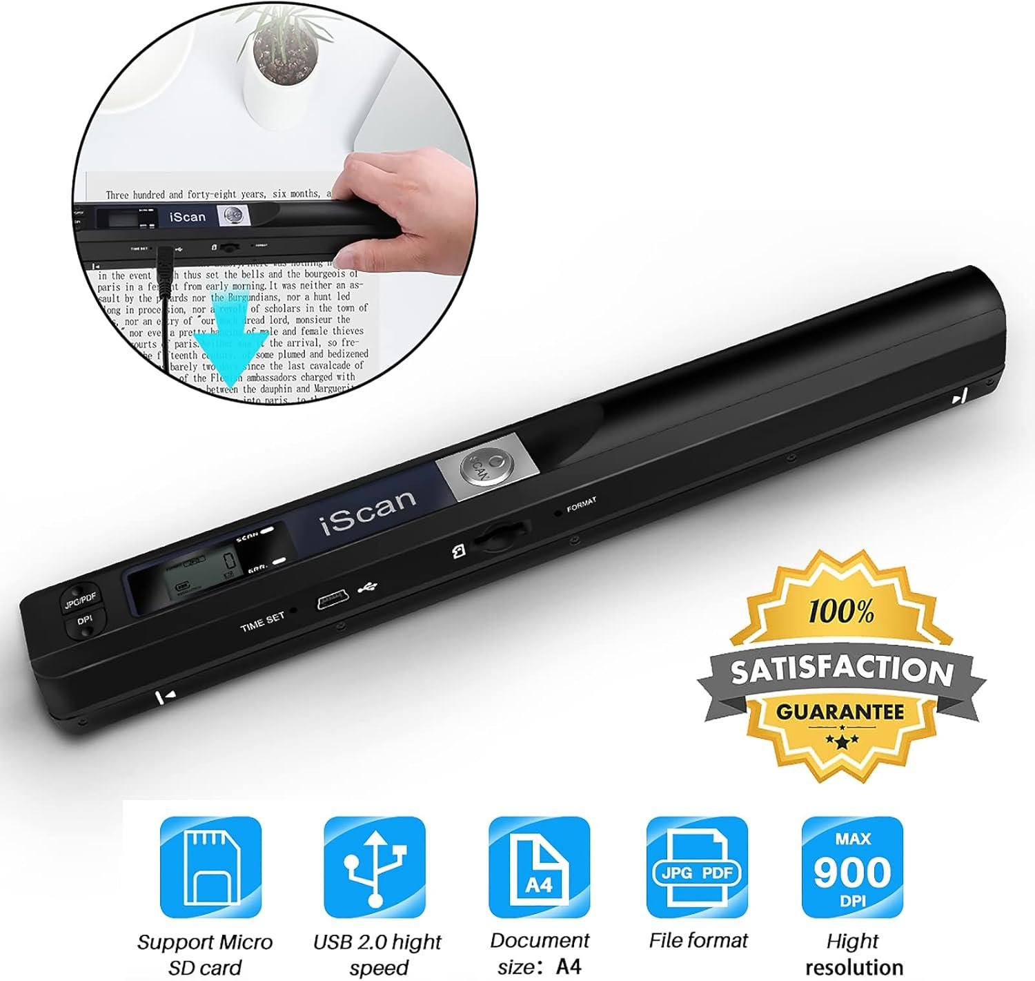 Youool Mini Scanner Portable De Main Scanner D'Images USB NuméRisation Couleur à 900 dpi A4 Scanner De Documents Au Format JPG/PDF(Scanner + Carte 16GTF) – Image 2