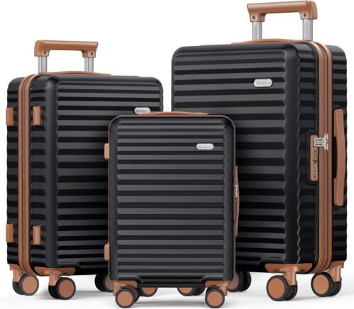 SHOWKOO Set Valise 3 de Voyage Rigide Cabine Extensible 100% PC Grande Taille Sets de Bagages à 360° roulettes Pivotantes Silencieuses et Serrure TSA (M L XL-Noir Élégant)