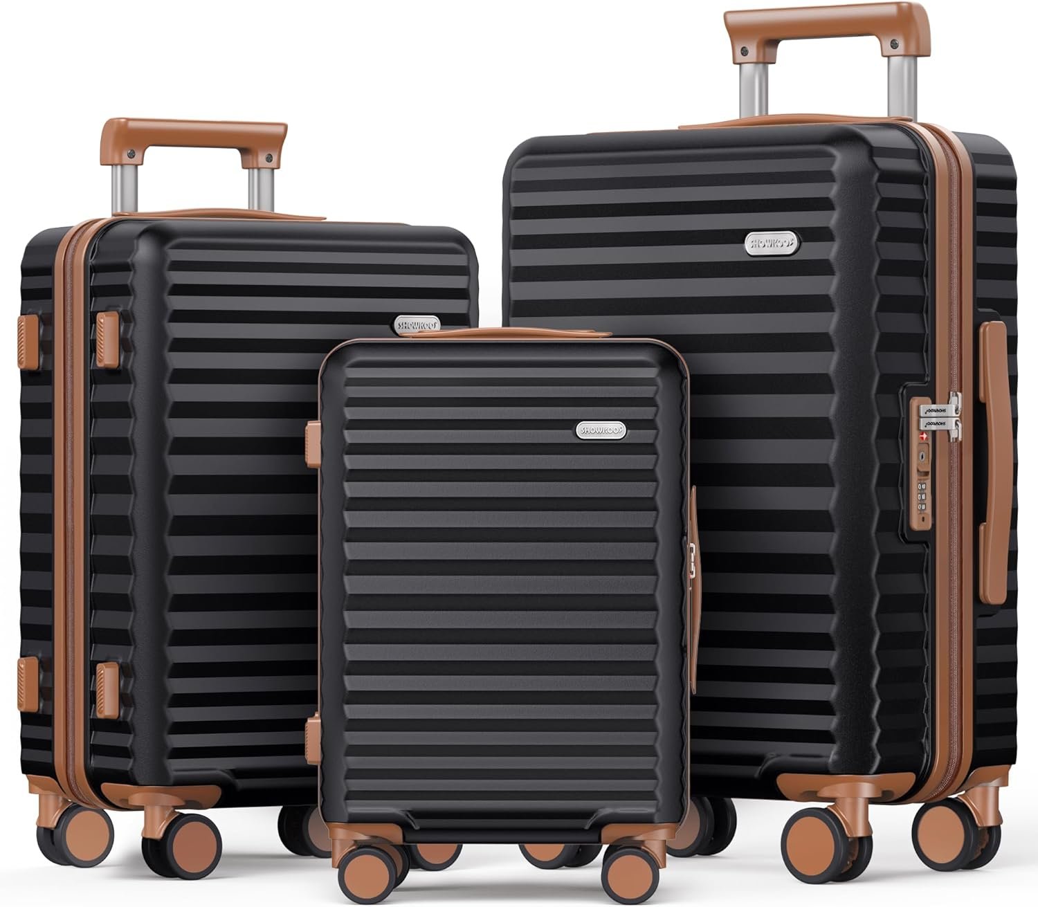 SHOWKOO Set Valise 3 de Voyage Rigide Cabine Extensible 100% PC Grande Taille Sets de Bagages à 360° roulettes Pivotantes Silencieuses et Serrure TSA (M L XL-Noir Élégant)