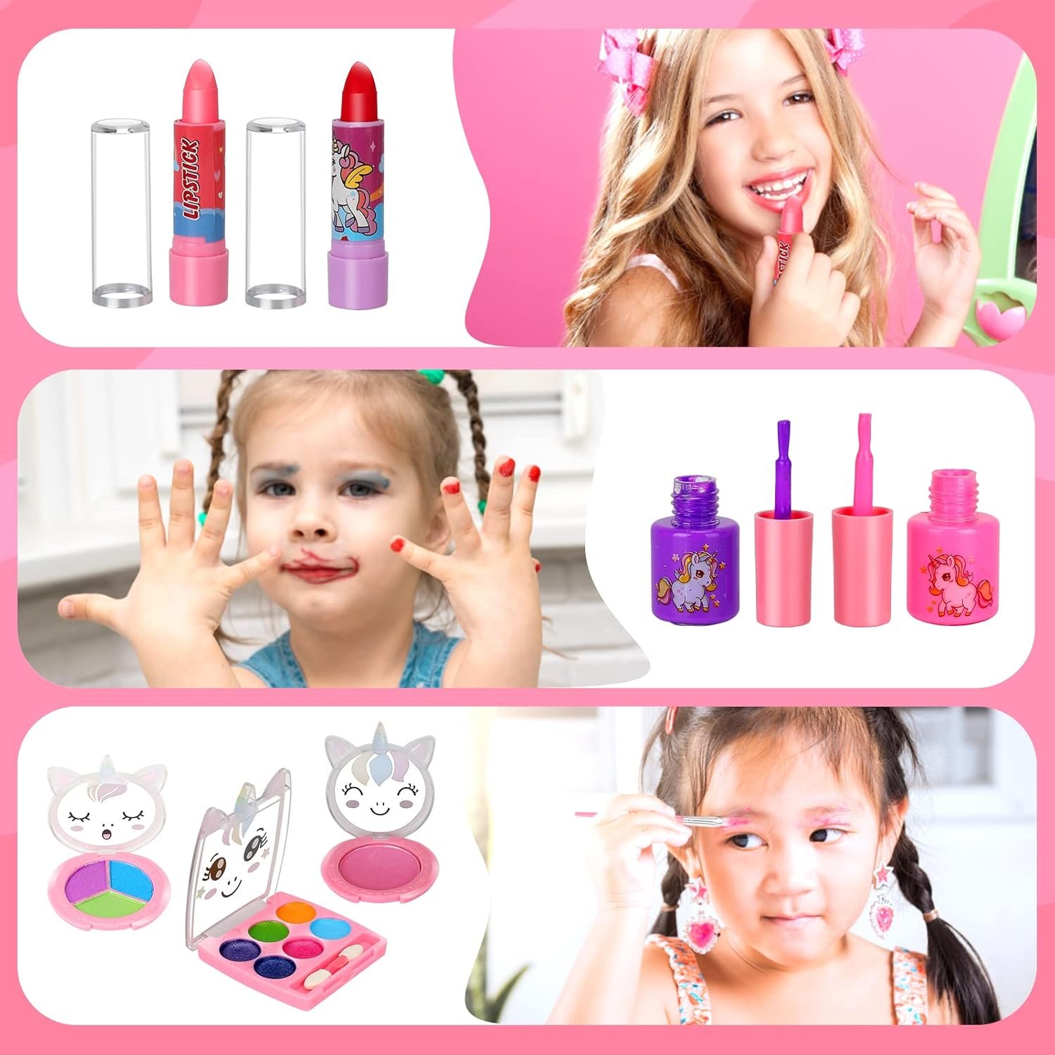 Flybay Maquillage Enfant Jouet Filles, Lavable Malette Maquillage Jouet pour Enfant, Coffret Maquillage Enfant Filles Makeup Set, Cadeau de Noël Anniversaire Jouet pour Princesse Fille 3 4 5 6 7+ Ans – Image 5