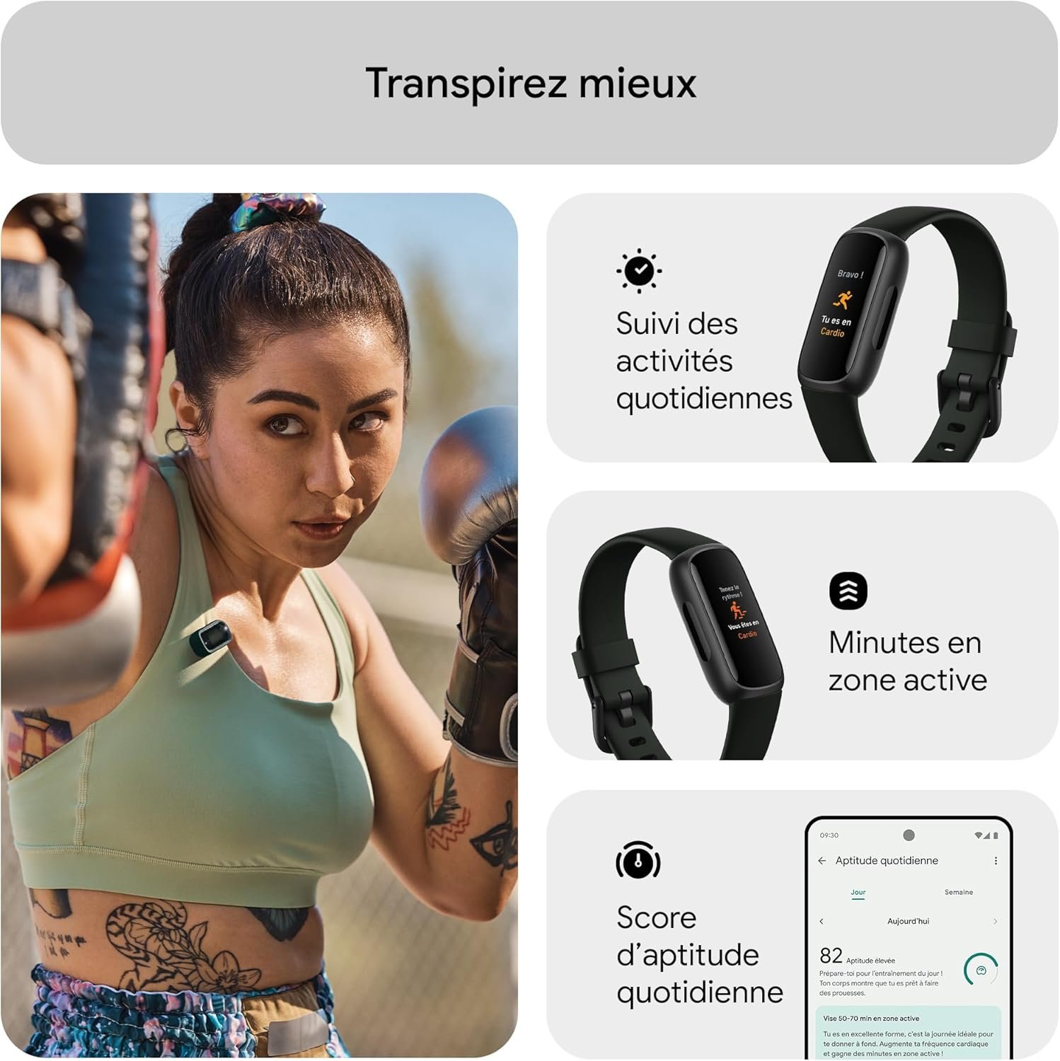 Google Fitbit Inspire 3 Bracelet d’activité sport et santé avec jusqu’à 10 jours d’autonomie de batterie et compatible avec Android et iOS, Parme – Image 3