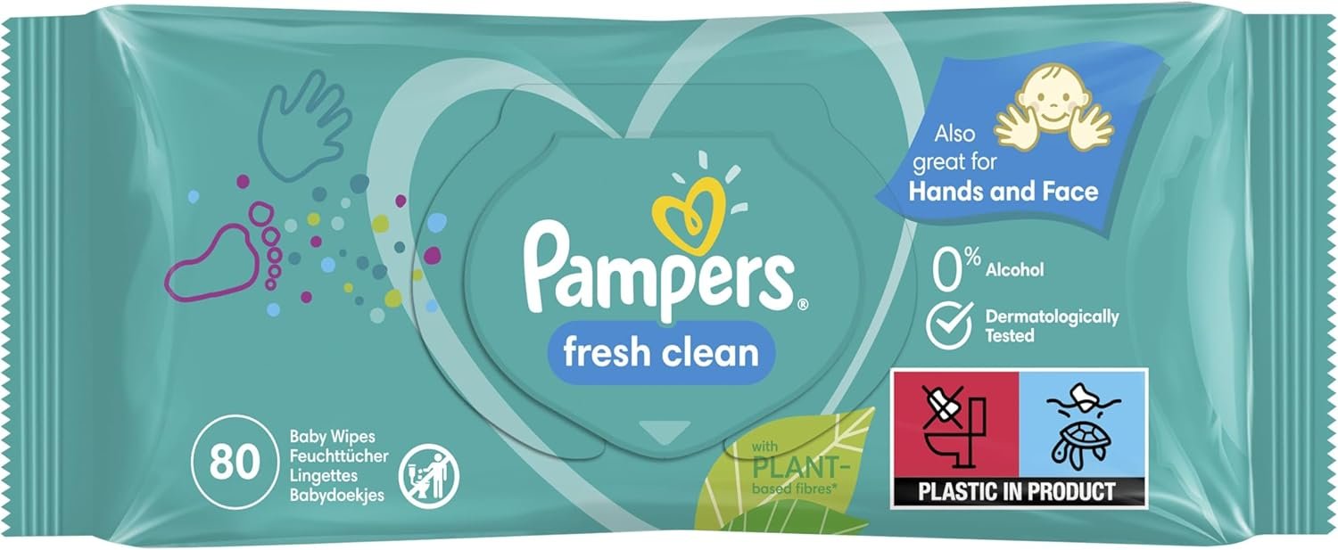 Pampers Fresh Clean, 1200 Lingettes pour Bébé (15x80), Sans Alcool, Aussi Pour Les Mains Et Le Visage – Image 13