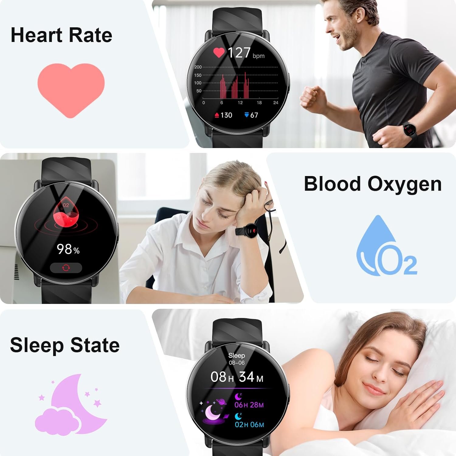 Montre Connectée Homme Femme avec Appel Bluetooth, 1.39" HD Full Touch Smartwatch, 112+Modes Sportifs, Montre Connectee Sport Etanche IP68 avec Sommeil/Cardiofrequencemetre/Podometre pour Android/iOS – Image 3