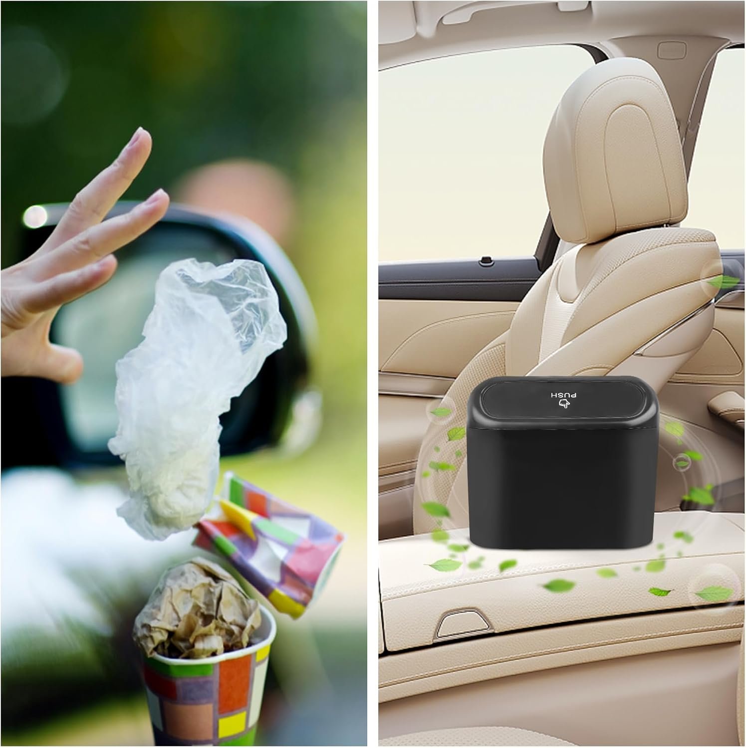 UKOFEW Petite Poubelle de Voiture, Poubelle de Voiture avec Couvercle, Poubelle de Voiture Étanche, Boîte de Rangement de Voiture Suspendue, pour Voiture, Maison, Bureau et Cuisine (Noir) – Image 6