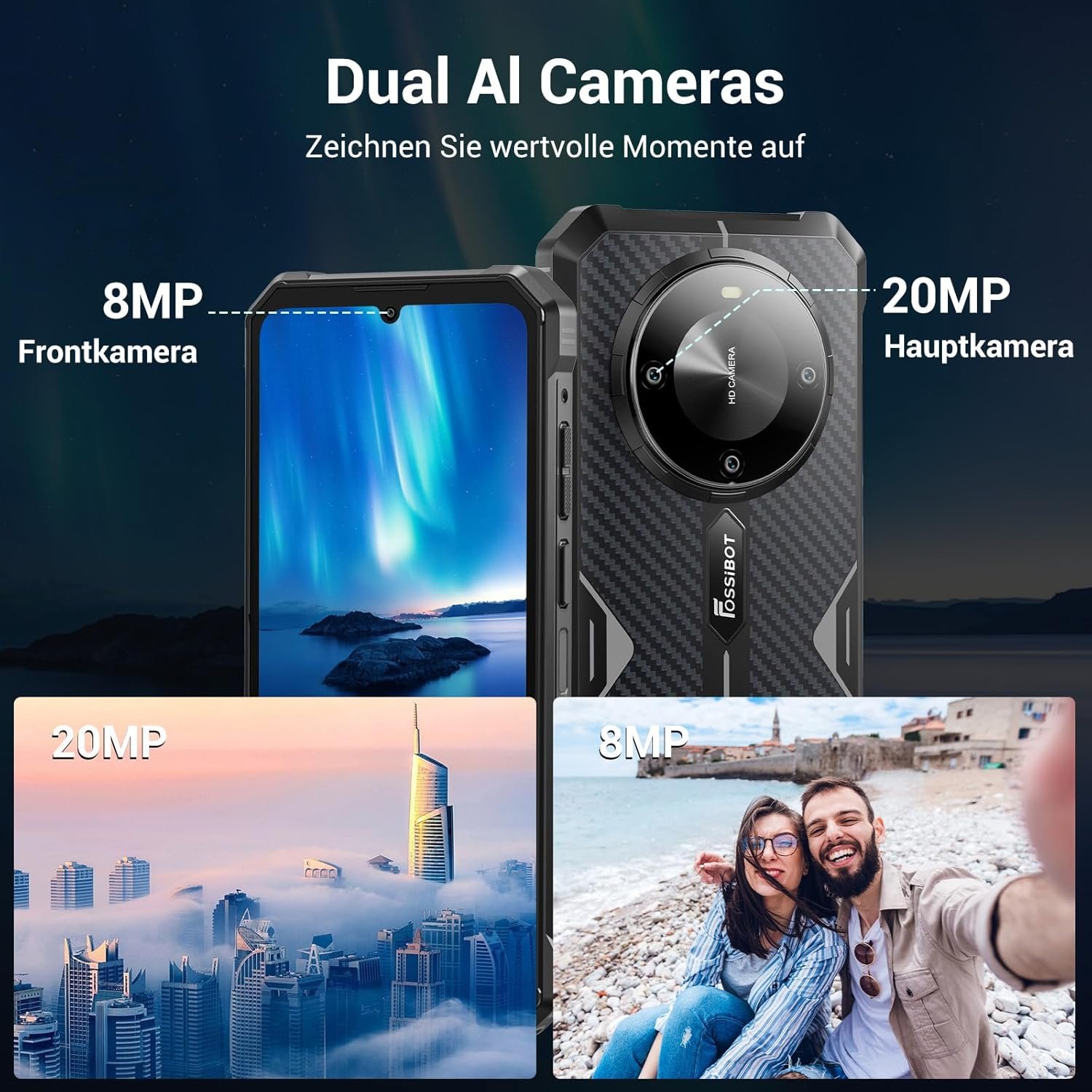 FOSSiBOT F105 Smartphone Incassable Android 14, 6.745" HD+ écran Smartphone Etanche, 10300mAh Telephone Portable Incassable, 12Go(4+8)+64Go/128Go Extensible, 20MP+8MP/4G-Dual SIM/OTG/GPS/Face ID – Image 5