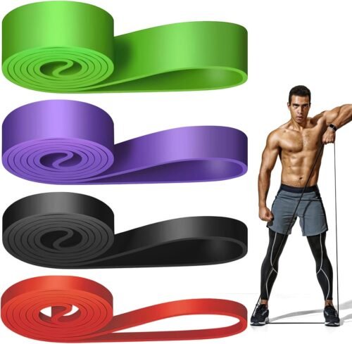 WuGU Bande Elastique Musculation (Lot de 4), 4 Niveaux de Résistance Élastique Musculation, Bandes de Résistance Élastique pour Sport, Pilates, Yoga, Musculation, Homme & Femme