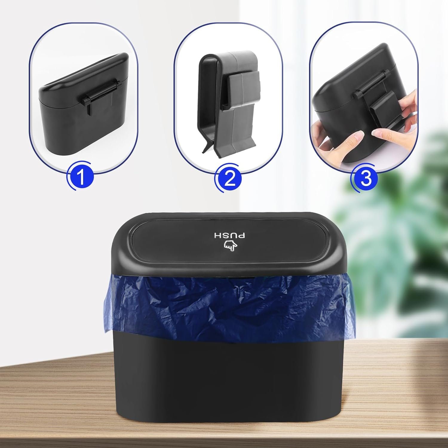 UKOFEW Petite Poubelle de Voiture, Poubelle de Voiture avec Couvercle, Poubelle de Voiture Étanche, Boîte de Rangement de Voiture Suspendue, pour Voiture, Maison, Bureau et Cuisine (Noir) – Image 3