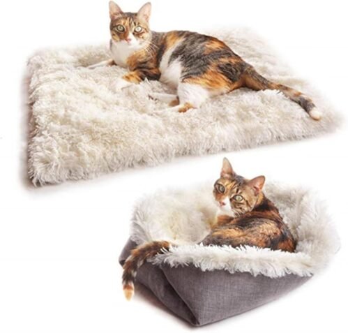 Lit pour Chat Chien, 2 en 1 Double Usage Panier pour Chat Coussin pour Chien Doux et Confortable Chaud Nid Chiot Panier Chat Moelleux, améliorer Le Sommeil