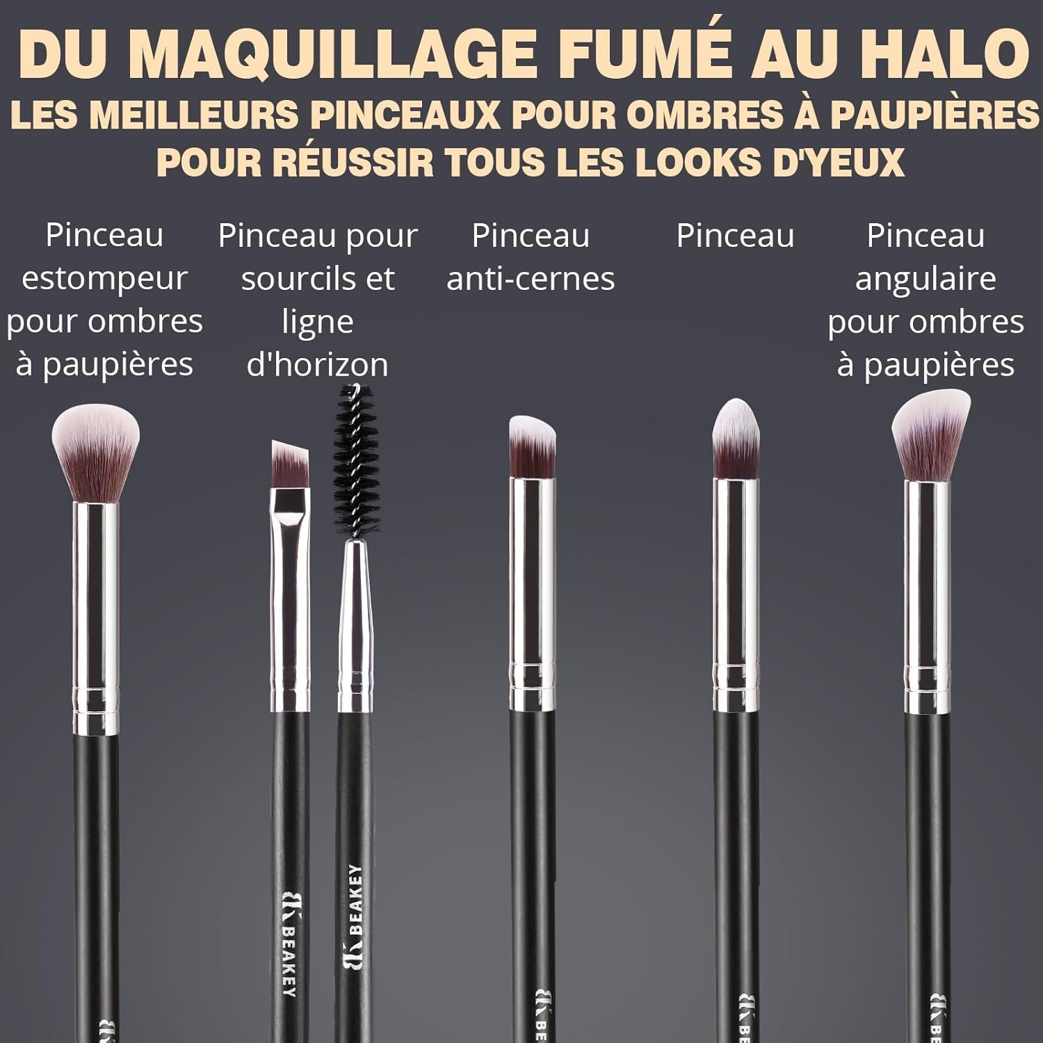 BEAKEY Pinceaux Maquillages Professionnel, Pinceau Maquillage Pour Fond de Teint Blush L'anti-cernes Fard à Paupières Poudre Libre, Avec Blender Eponge(10+2pcs, Noir/Argent) – Image 4