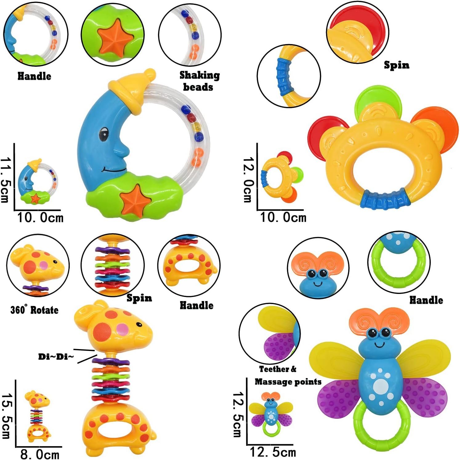 AIVIAI Hochet Bébé pour 0 3 Mois Jouet de Dentition Ensemble Premiers Jouets Bébé Ensemble Cadeau avec boîte de rangement Hochets musicaux pour nouveau-né Bébé fille garçon 3 6 9 12 mois (11 Pièces) – Image 6